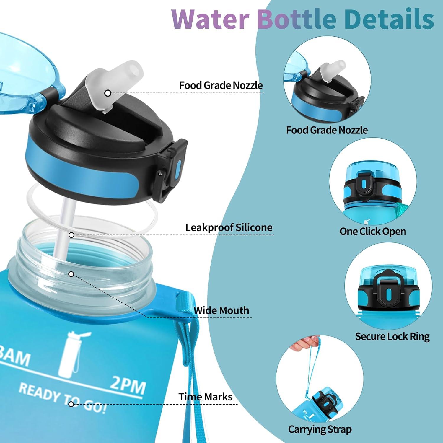 image:imageHoneyHolly Gourde 15L Bouteille Gourde Sport avec Paille Gourde Motivation avec Marqueur de Temps Bouteille deau tanche Bouteille deau pour Randonne Camping Fitness CyclismeBlu Viola 500ml