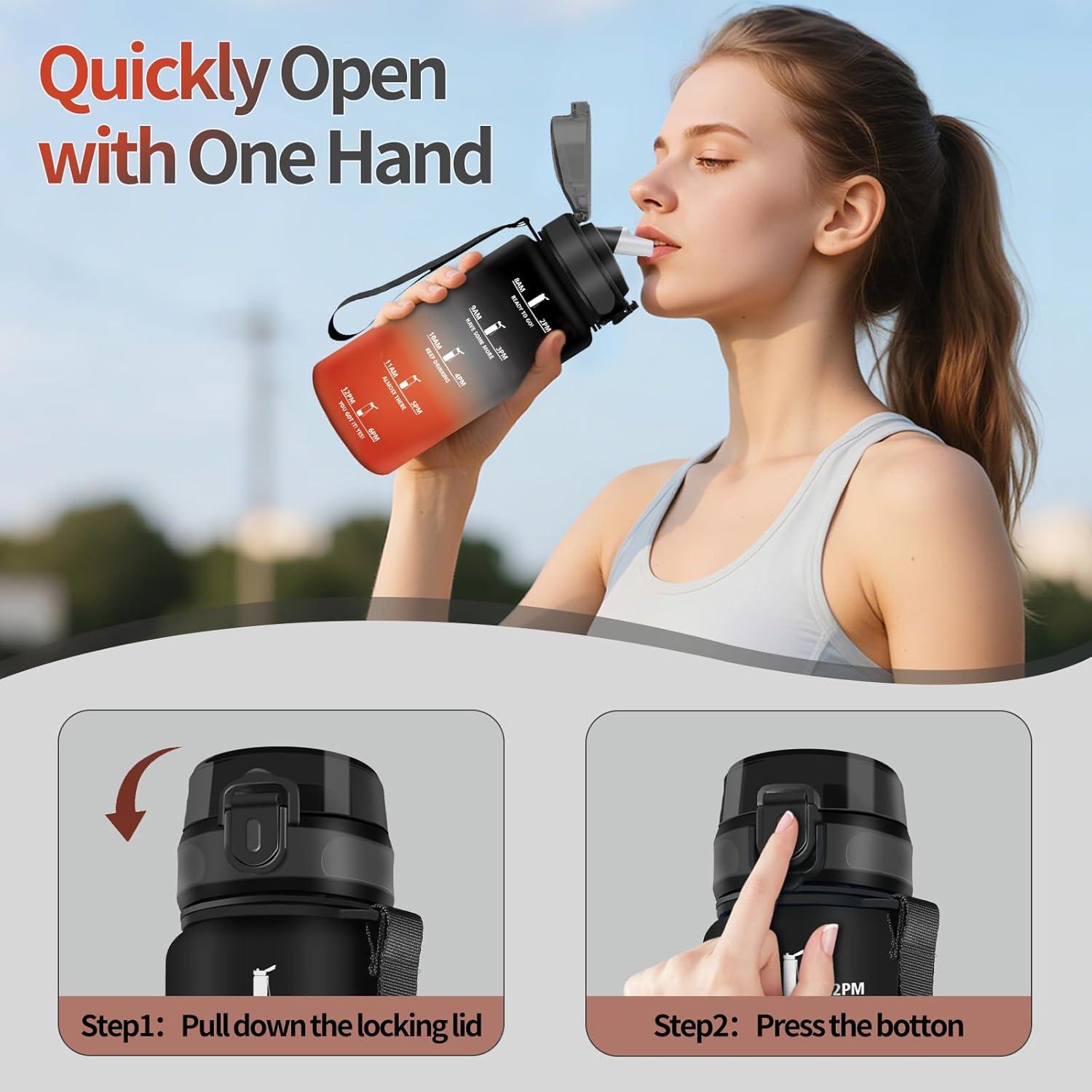 image:imageHoneyHolly Gourde 15L Bouteille Gourde Sport avec Paille Gourde Motivation avec Marqueur de Temps Bouteille deau tanche Bouteille deau pour Randonne Camping Fitness CyclismeNero Rosso 500ml