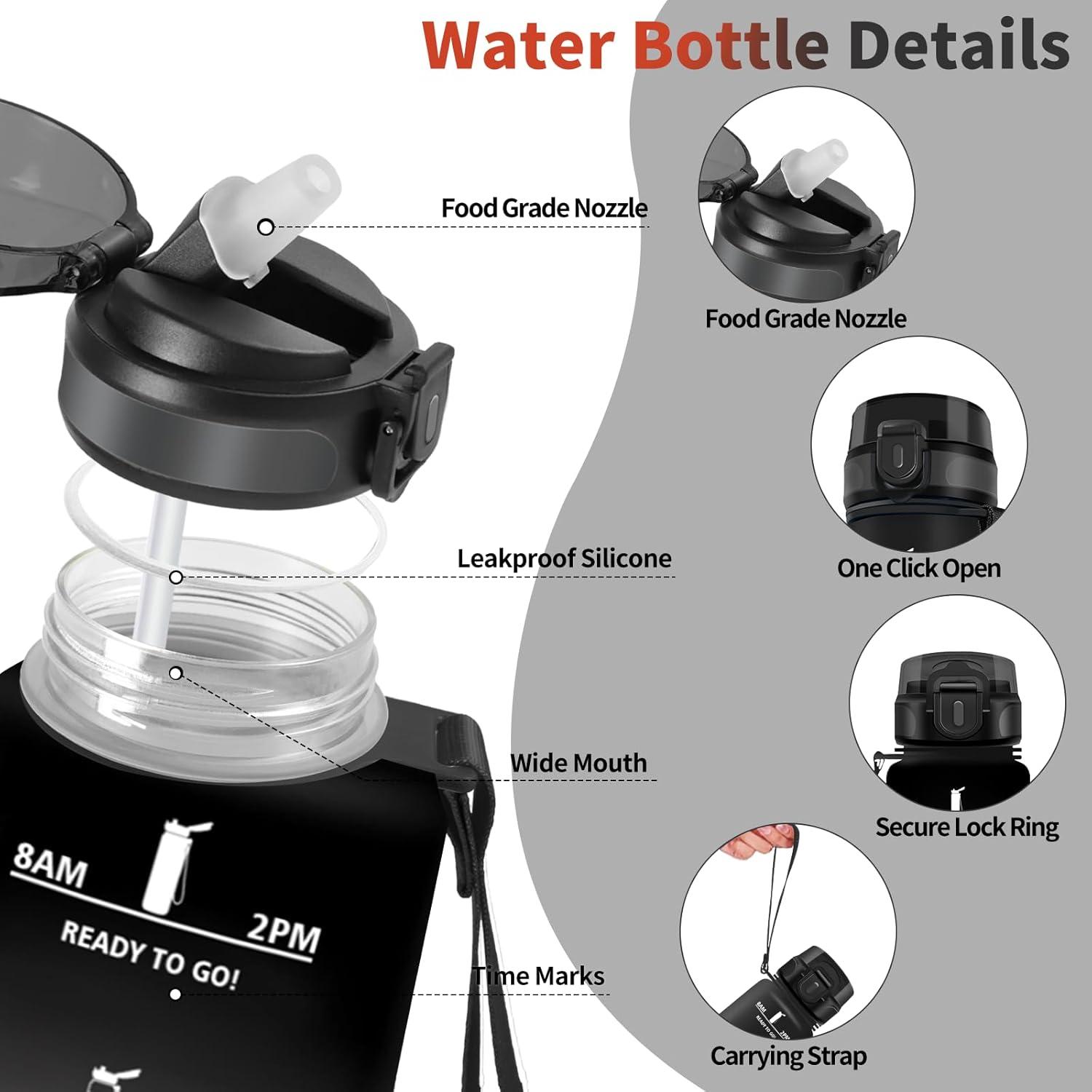 image:imageHoneyHolly Gourde 15L Bouteille Gourde Sport avec Paille Gourde Motivation avec Marqueur de Temps Bouteille deau tanche Bouteille deau pour Randonne Camping Fitness CyclismeNero Rosso 500ml