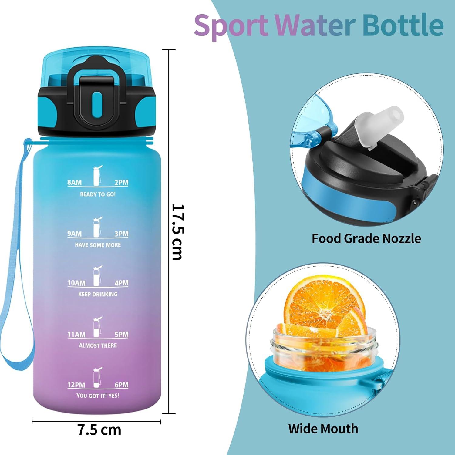 image:imageHoneyHolly Gourde 15L Bouteille Gourde Sport avec Paille Gourde Motivation avec Marqueur de Temps Bouteille deau tanche Bouteille deau pour Randonne Camping Fitness CyclismeBlu Viola 500ml