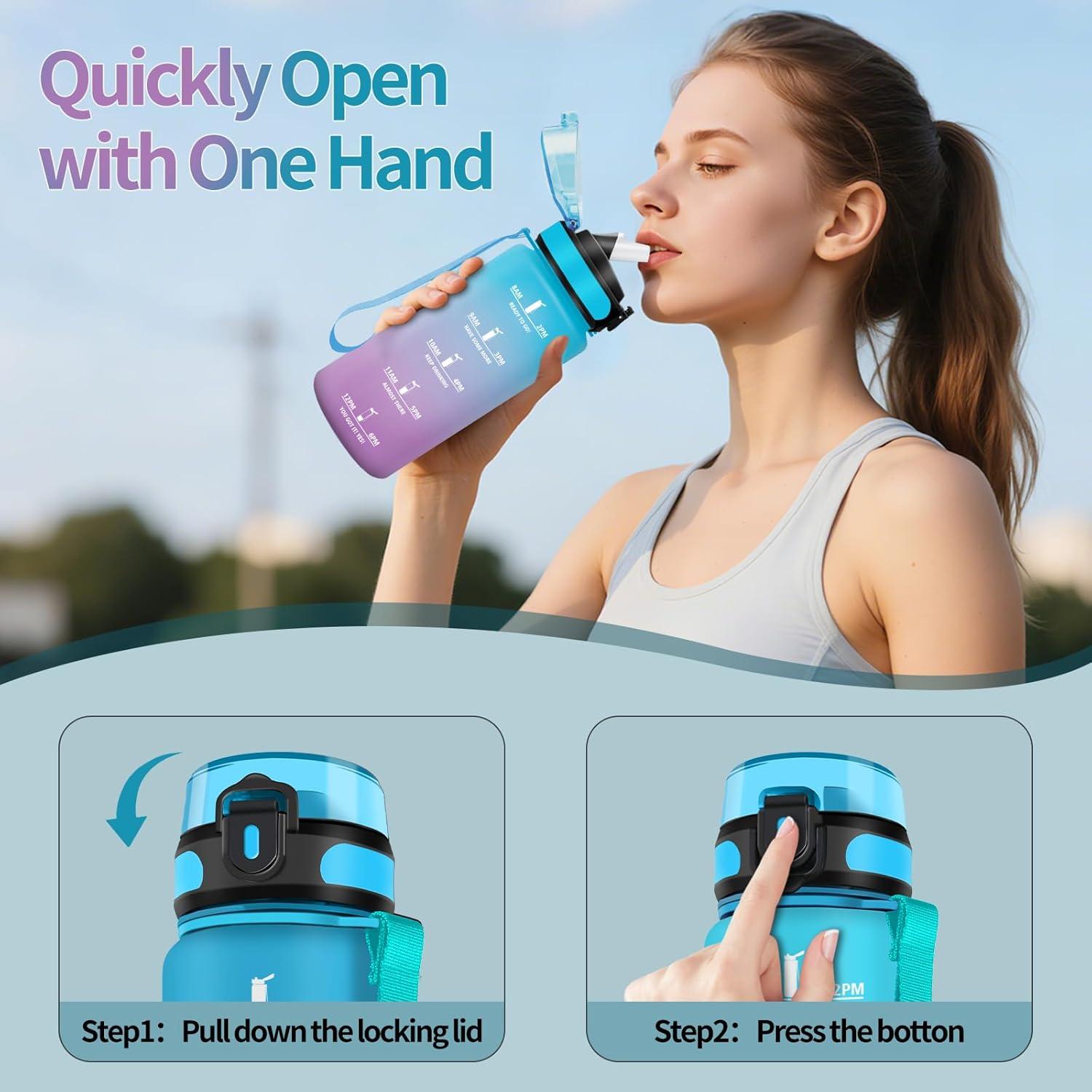 image:imageHoneyHolly Gourde 15L Bouteille Gourde Sport avec Paille Gourde Motivation avec Marqueur de Temps Bouteille deau tanche Bouteille deau pour Randonne Camping Fitness CyclismeBlu Viola 500ml