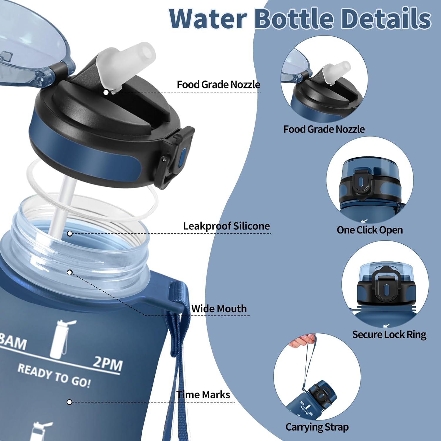 image:imageHoneyHolly Gourde 15L Bouteille Gourde Sport avec Paille Gourde Motivation avec Marqueur de Temps Bouteille deau tanche Bouteille deau pour Randonne Camping Fitness CyclismeBlu Blu 500ml