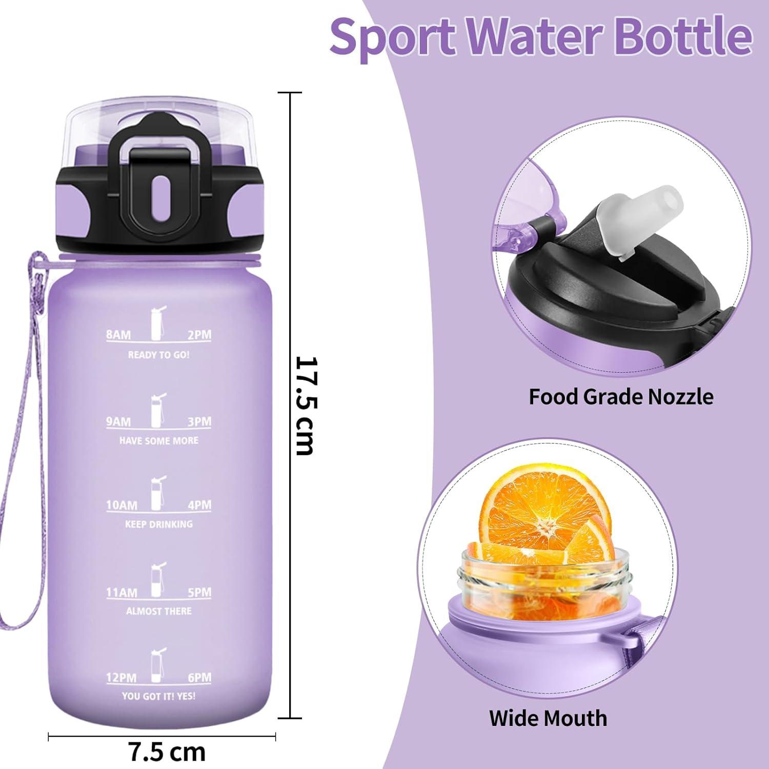 image:imageHoneyHolly Gourde 15L Bouteille Gourde Sport avec Paille Gourde Motivation avec Marqueur de Temps Bouteille deau tanche Bouteille deau pour Randonne Camping Fitness CyclismeViola Chiaro 500ml
