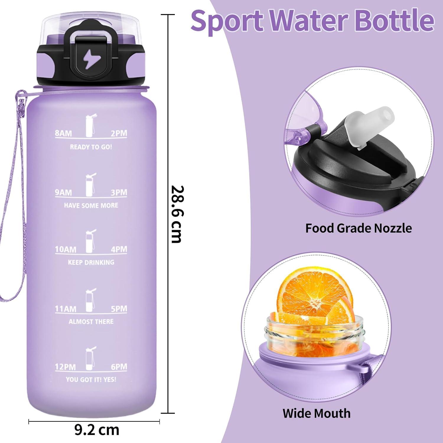 image:imageHoneyHolly Gourde 15L Bouteille Gourde Sport avec Paille Gourde Motivation avec Marqueur de Temps Bouteille deau tanche Bouteille deau pour Randonne Camping Fitness CyclismeViola Chiaro 1500m