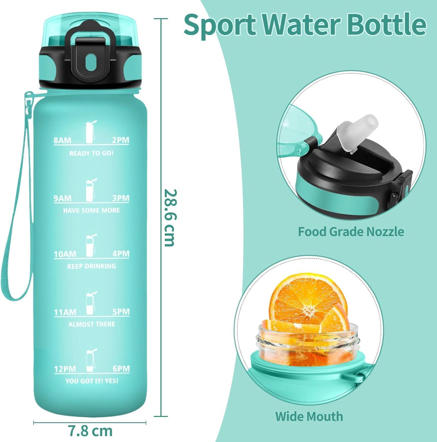 image:imageHoneyHolly Gourde 15L Bouteille Gourde Sport avec Paille Gourde Motivation avec Marqueur de Temps Bouteille deau tanche Bouteille deau pour Randonne Camping Fitness CyclismeBlu Verde 1000ml