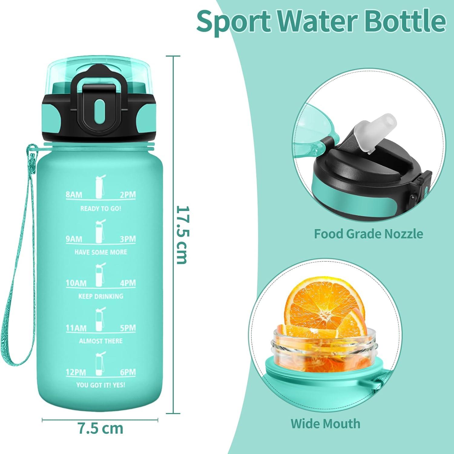 image:imageHoneyHolly Gourde 15L Bouteille Gourde Sport avec Paille Gourde Motivation avec Marqueur de Temps Bouteille deau tanche Bouteille deau pour Randonne Camping Fitness CyclismeBlu Verde 500ml