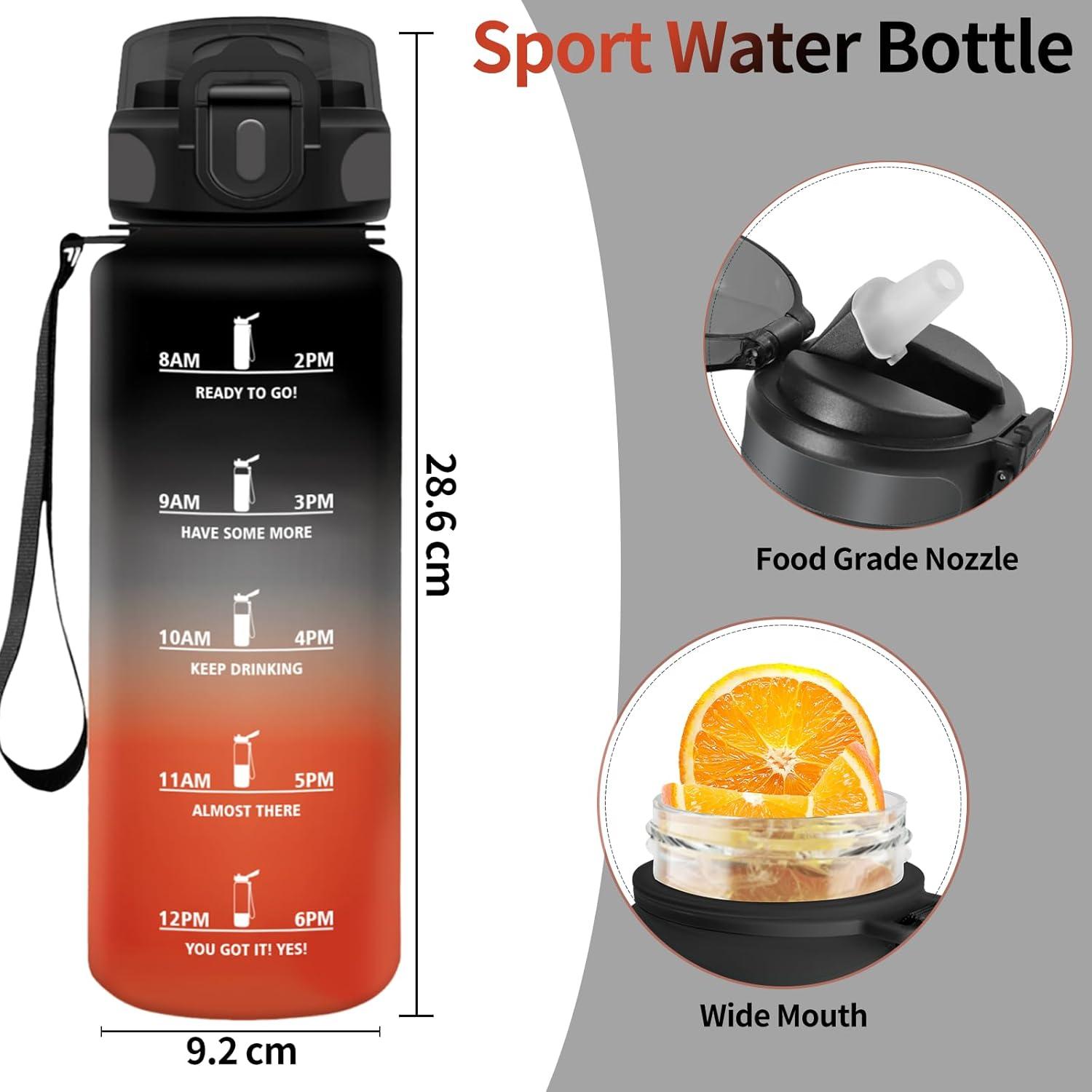 image:imageHoneyHolly Gourde 15L Bouteille Gourde Sport avec Paille Gourde Motivation avec Marqueur de Temps Bouteille deau tanche Bouteille deau pour Randonne Camping Fitness CyclismeNero Rosso 1500ml