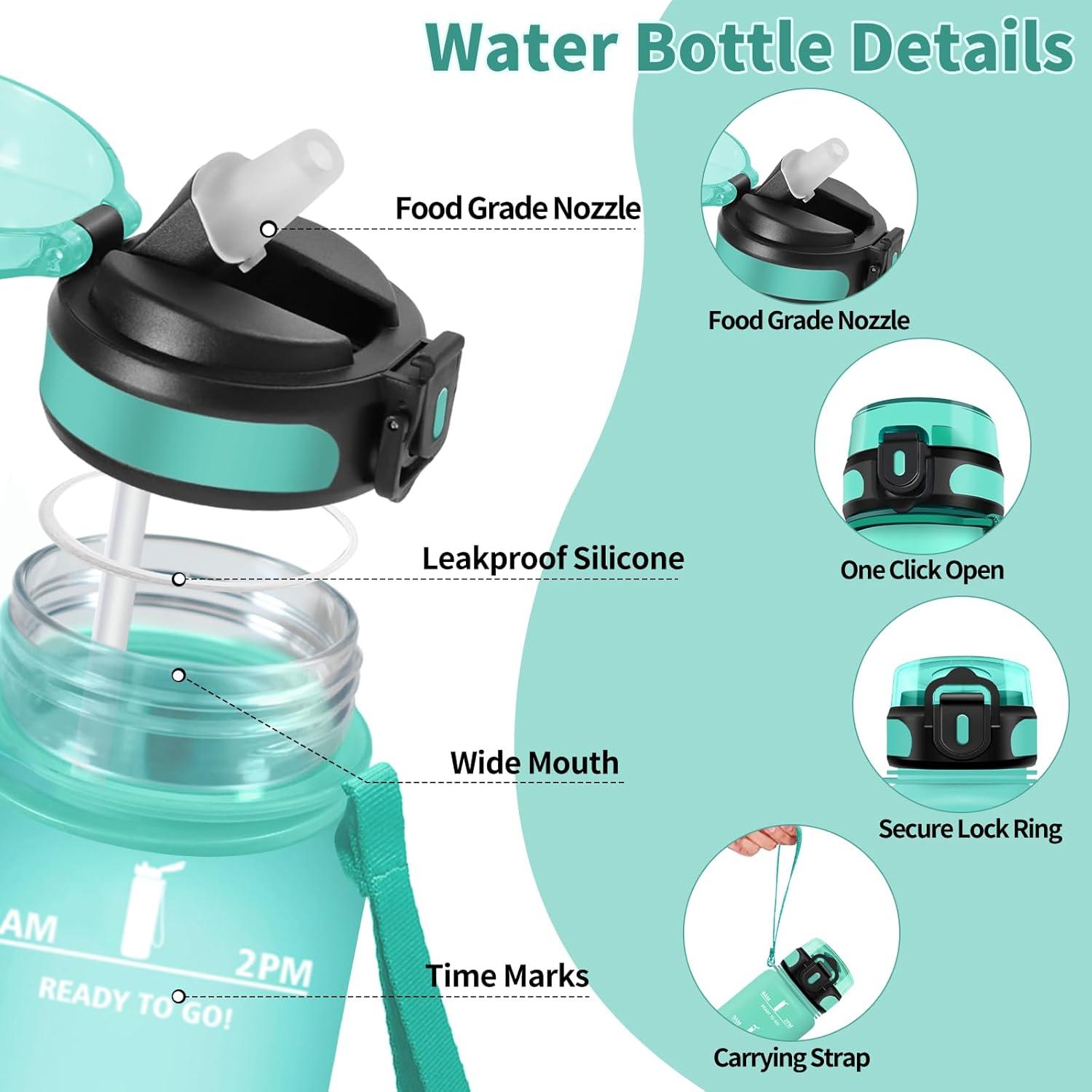 image:imageHoneyHolly Gourde 15L Bouteille Gourde Sport avec Paille Gourde Motivation avec Marqueur de Temps Bouteille deau tanche Bouteille deau pour Randonne Camping Fitness CyclismeBlu Verde 500ml