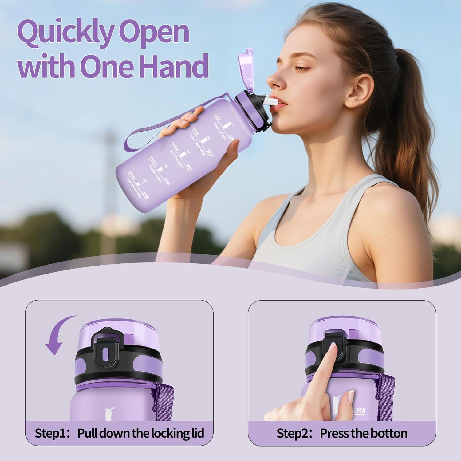 image:imageHoneyHolly Gourde 15L Bouteille Gourde Sport avec Paille Gourde Motivation avec Marqueur de Temps Bouteille deau tanche Bouteille deau pour Randonne Camping Fitness CyclismeViola Chiaro 1500m