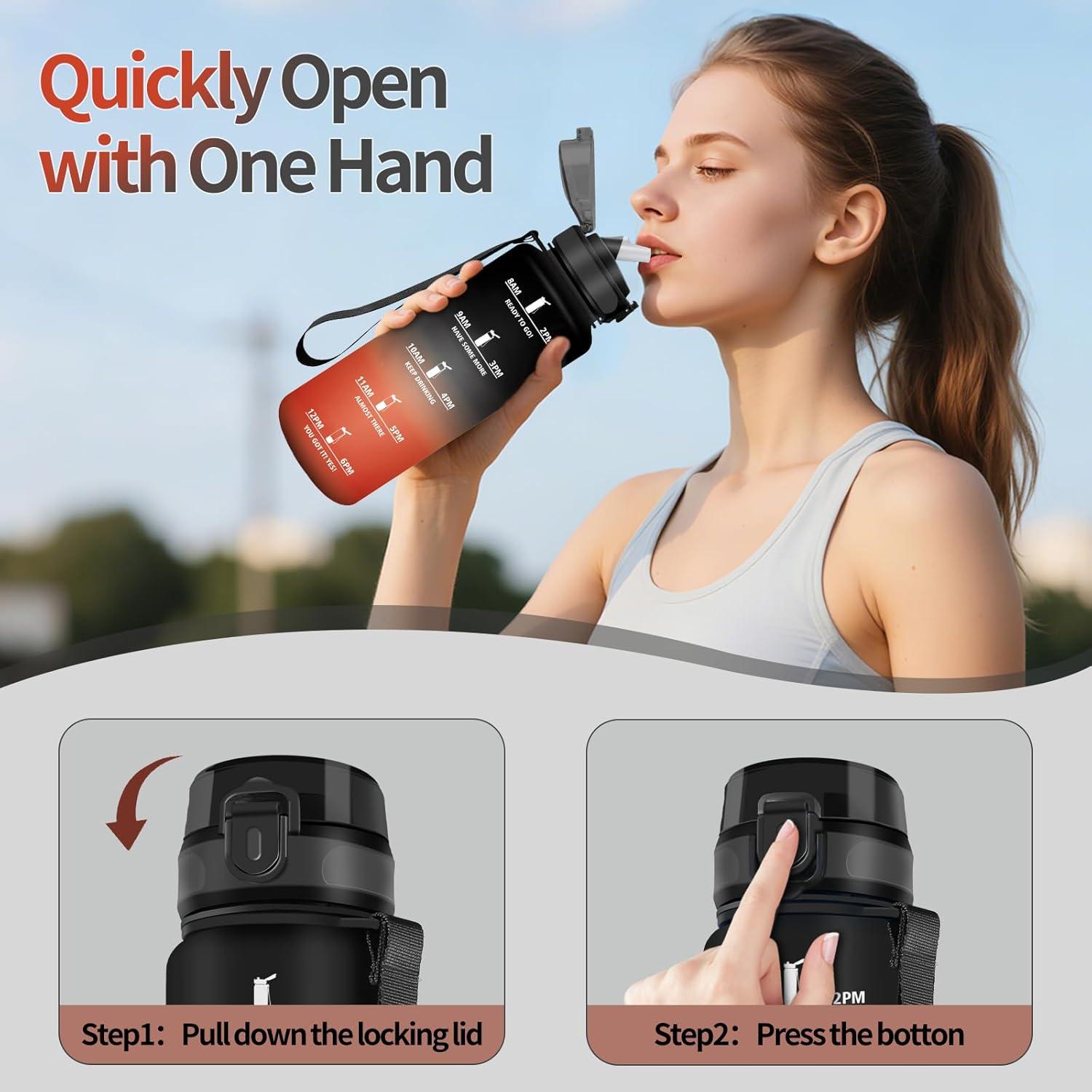 image:imageHoneyHolly Gourde 15L Bouteille Gourde Sport avec Paille Gourde Motivation avec Marqueur de Temps Bouteille deau tanche Bouteille deau pour Randonne Camping Fitness CyclismeNero Rosso 1500ml