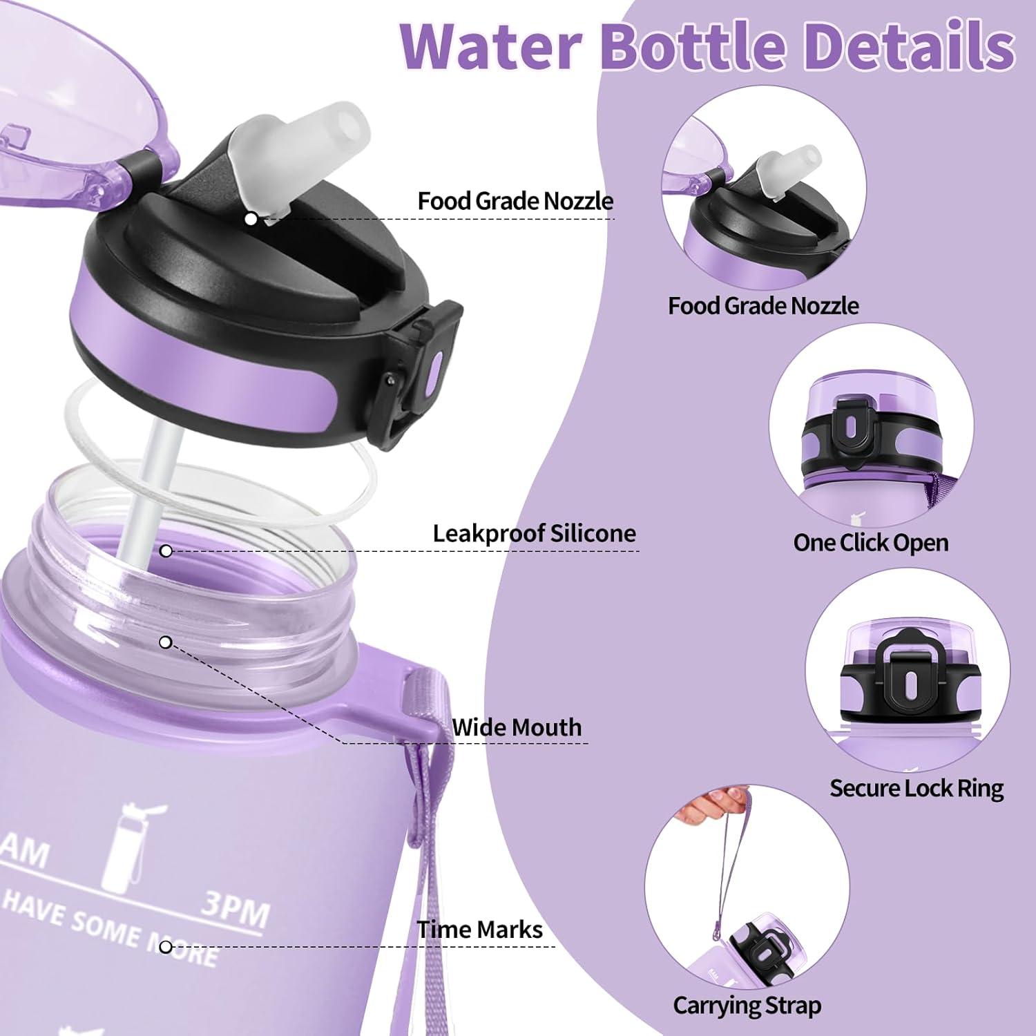 image:imageHoneyHolly Gourde 15L Bouteille Gourde Sport avec Paille Gourde Motivation avec Marqueur de Temps Bouteille deau tanche Bouteille deau pour Randonne Camping Fitness CyclismeViola Chiaro 500ml