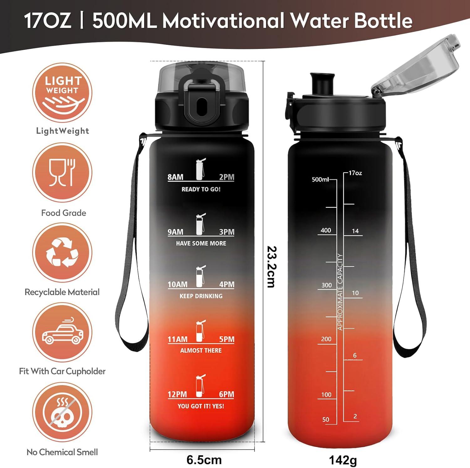 image:imageKollyKolla Gourde 15L Gourde Sport Bouteille Gym tanche ampamp Rutilisable Bouteille deau avec Marqueur de Temps Gourdes Gradue pour 1 Journee sans BPA lcole Voyage Camping Randonne17oz500ml Noir Rouge