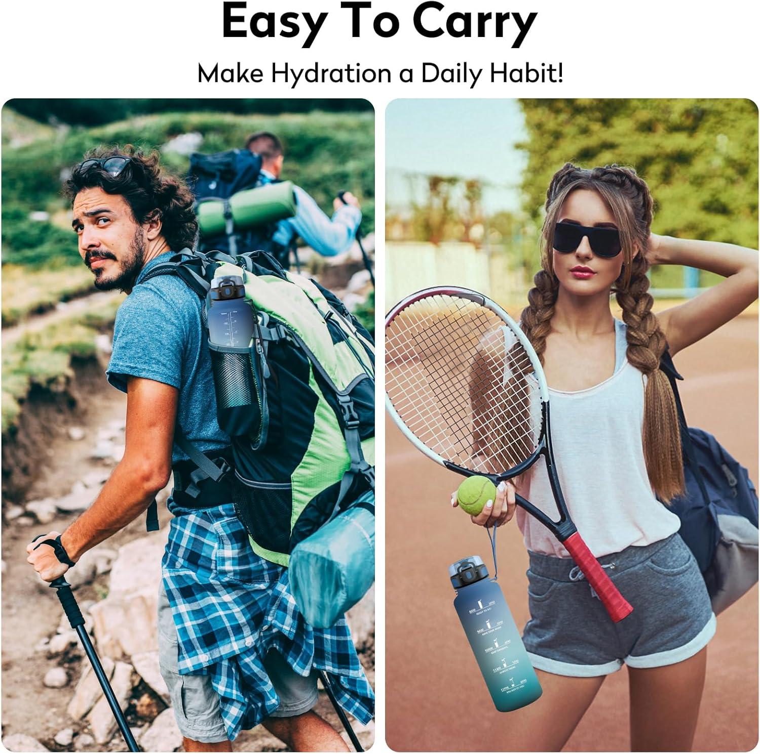 image:imageKollyKolla Gourde 15L Gourde Sport Bouteille Gym tanche ampamp Rutilisable Bouteille deau avec Marqueur de Temps Gourdes Gradue pour 1 Journee sans BPA lcole Voyage Camping Randonne50oz1500ml Bleu Vert