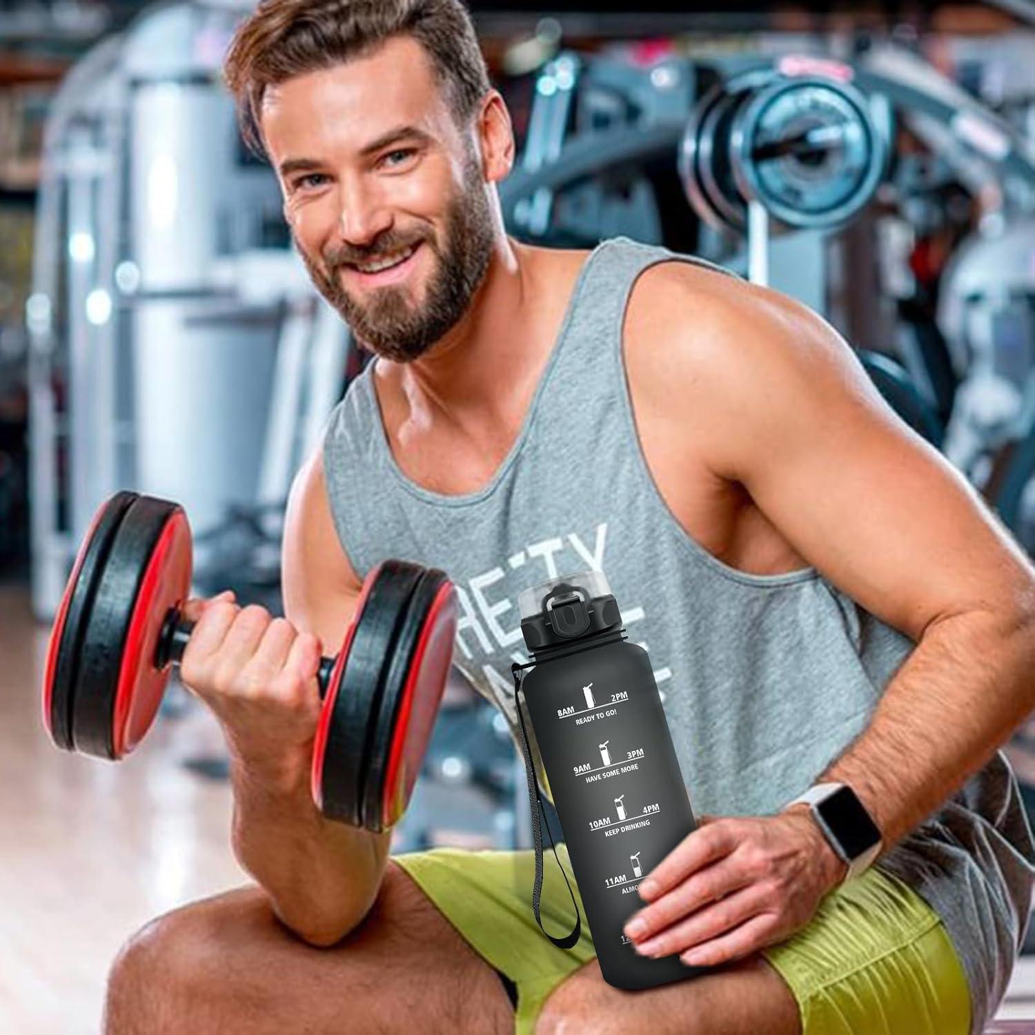 image:imageKollyKolla Gourde 15L Gourde Sport Bouteille Gym tanche ampamp Rutilisable Bouteille deau avec Marqueur de Temps Gourdes Gradue pour 1 Journee sans BPA lcole Voyage Camping Randonne50oz1500ml Mat Noir
