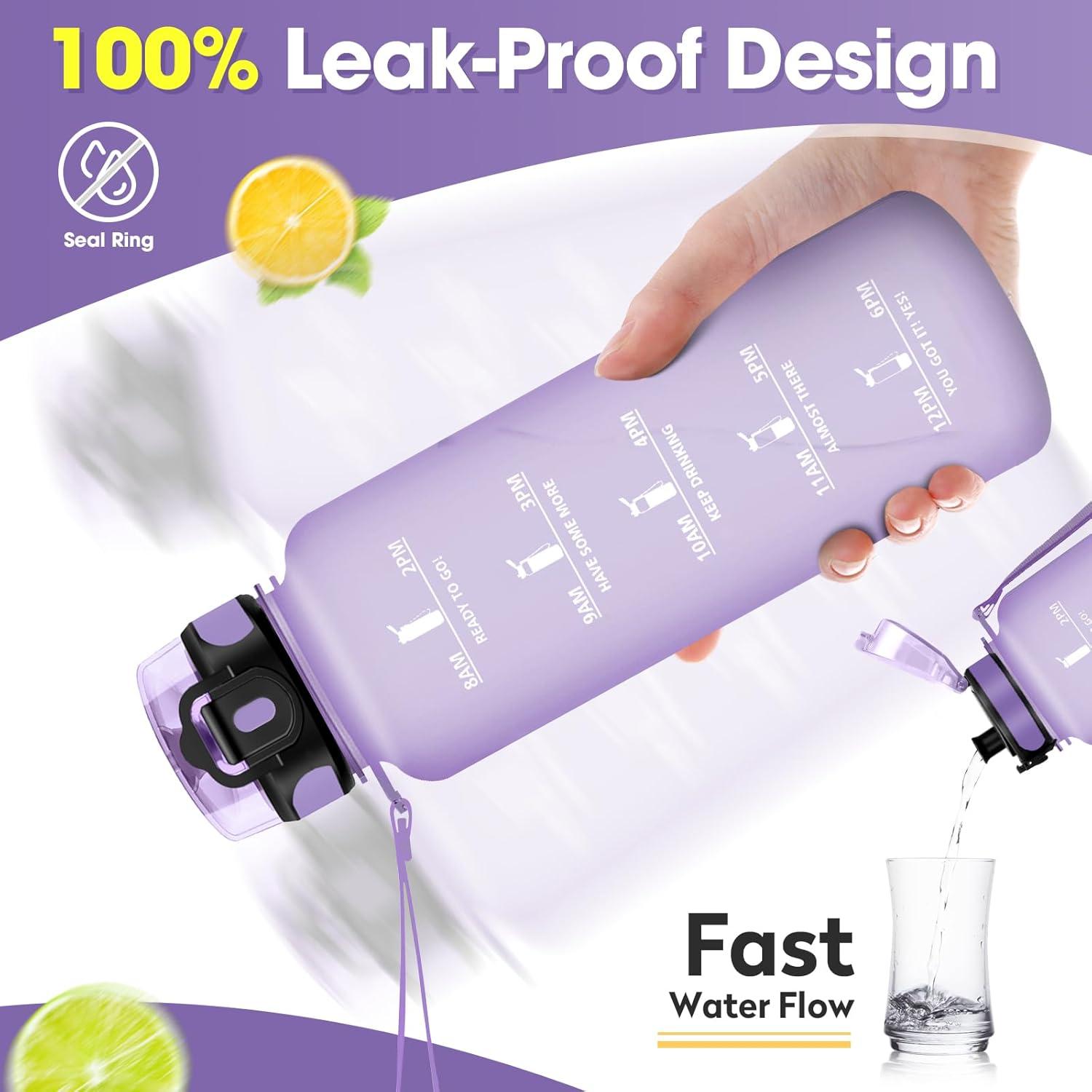 image:imageKollyKolla Gourde 15L Gourde Sport Bouteille Gym tanche ampamp Rutilisable Bouteille deau avec Marqueur de Temps Gourdes Gradue pour 1 Journee sans BPA lcole Voyage Camping Randonne50oz1500ml Mat Violet Clair