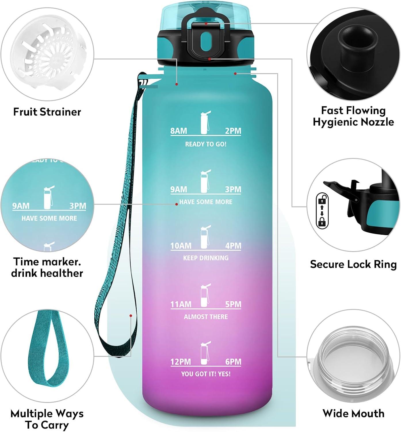 image:imageKollyKolla Gourde 15L Gourde Sport Bouteille Gym tanche ampamp Rutilisable Bouteille deau avec Marqueur de Temps Gourdes Gradue pour 1 Journee sans BPA lcole Voyage Camping Randonne50oz1500ml Vert Rose Clair