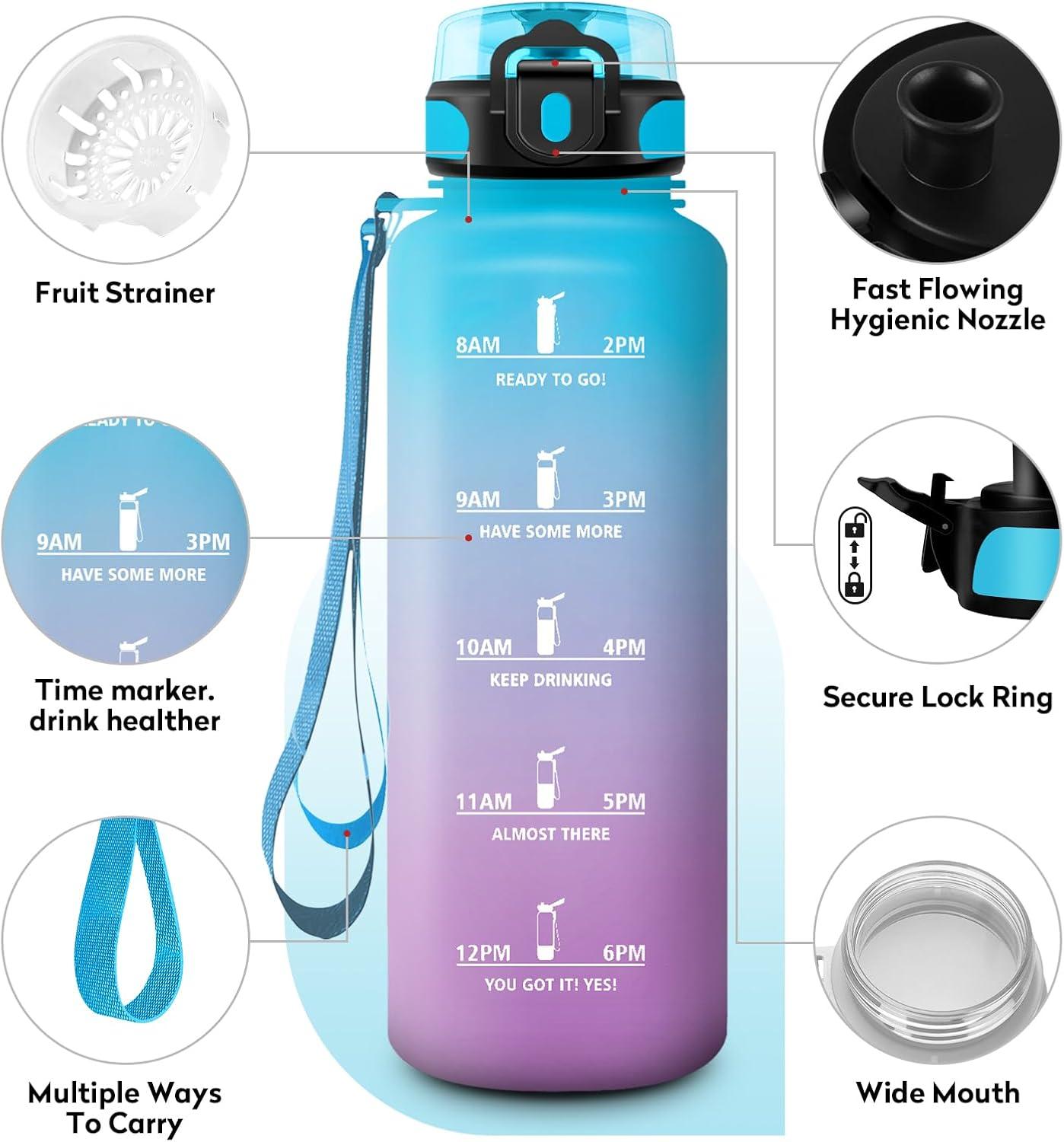 image:imageKollyKolla Gourde 15L Gourde Sport Bouteille Gym tanche ampamp Rutilisable Bouteille deau avec Marqueur de Temps Gourdes Gradue pour 1 Journee sans BPA lcole Voyage Camping Randonne50oz1500ml Bleu Lilas