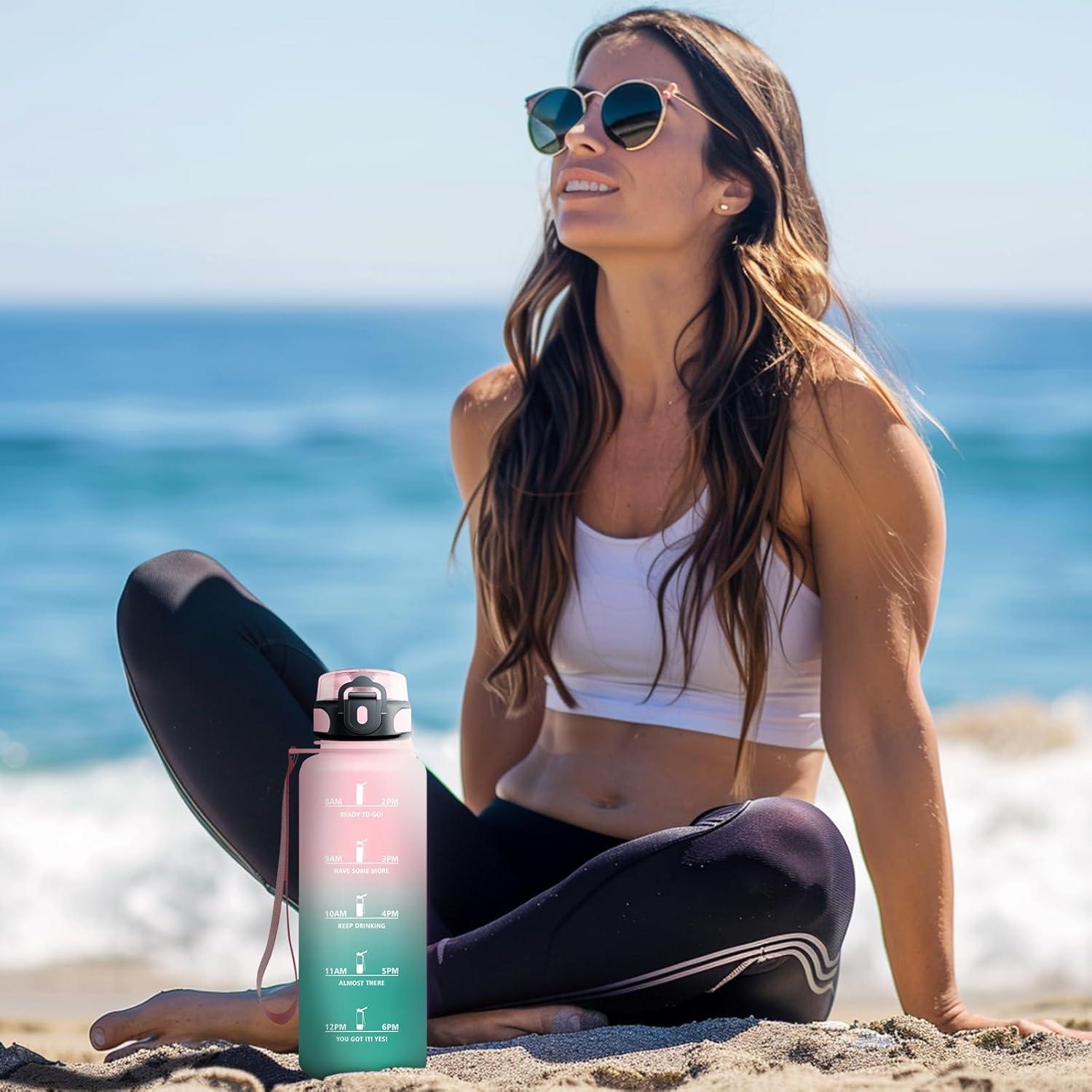 image:imageKollyKolla Gourde 15L Gourde Sport Bouteille Gym tanche ampamp Rutilisable Bouteille deau avec Marqueur de Temps Gourdes Gradue pour 1 Journee sans BPA lcole Voyage Camping Randonne50oz1500ml Rose Cyan