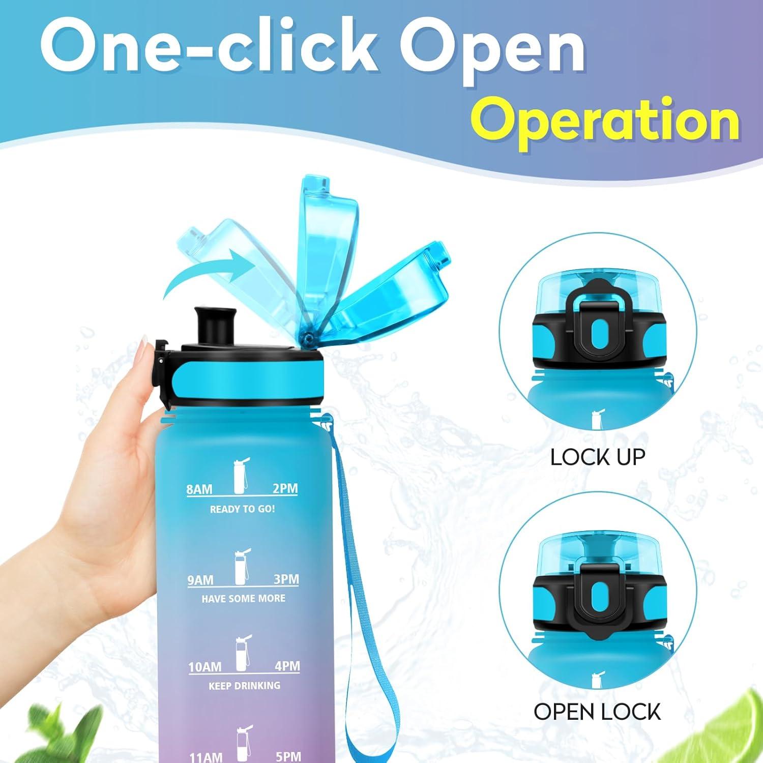 image:imageKollyKolla Gourde 15L Gourde Sport Bouteille Gym tanche ampamp Rutilisable Bouteille deau avec Marqueur de Temps Gourdes Gradue pour 1 Journee sans BPA lcole Voyage Camping Randonne17oz500ml Bleu Lilas