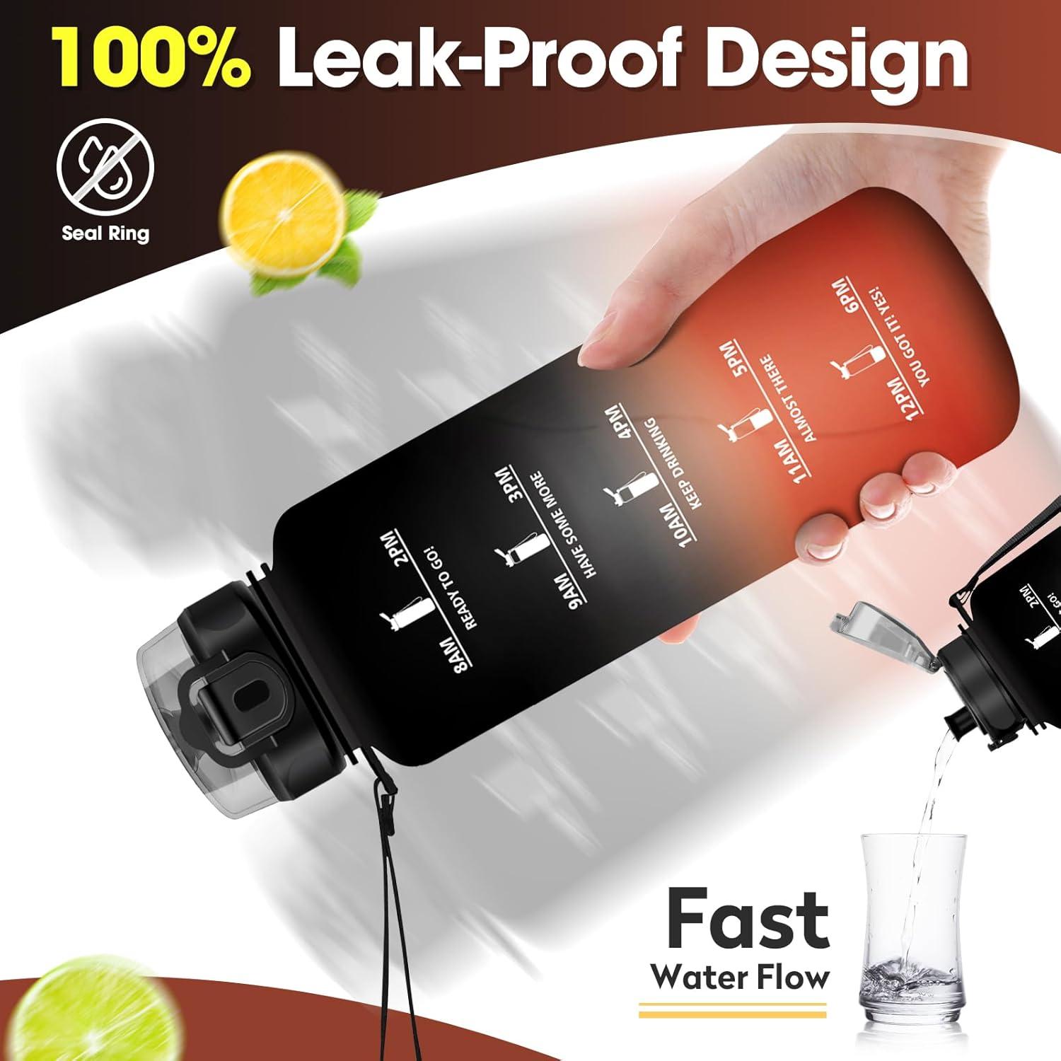 image:imageKollyKolla Gourde 15L Gourde Sport Bouteille Gym tanche ampamp Rutilisable Bouteille deau avec Marqueur de Temps Gourdes Gradue pour 1 Journee sans BPA lcole Voyage Camping Randonne50oz1500ml Noir Rouge