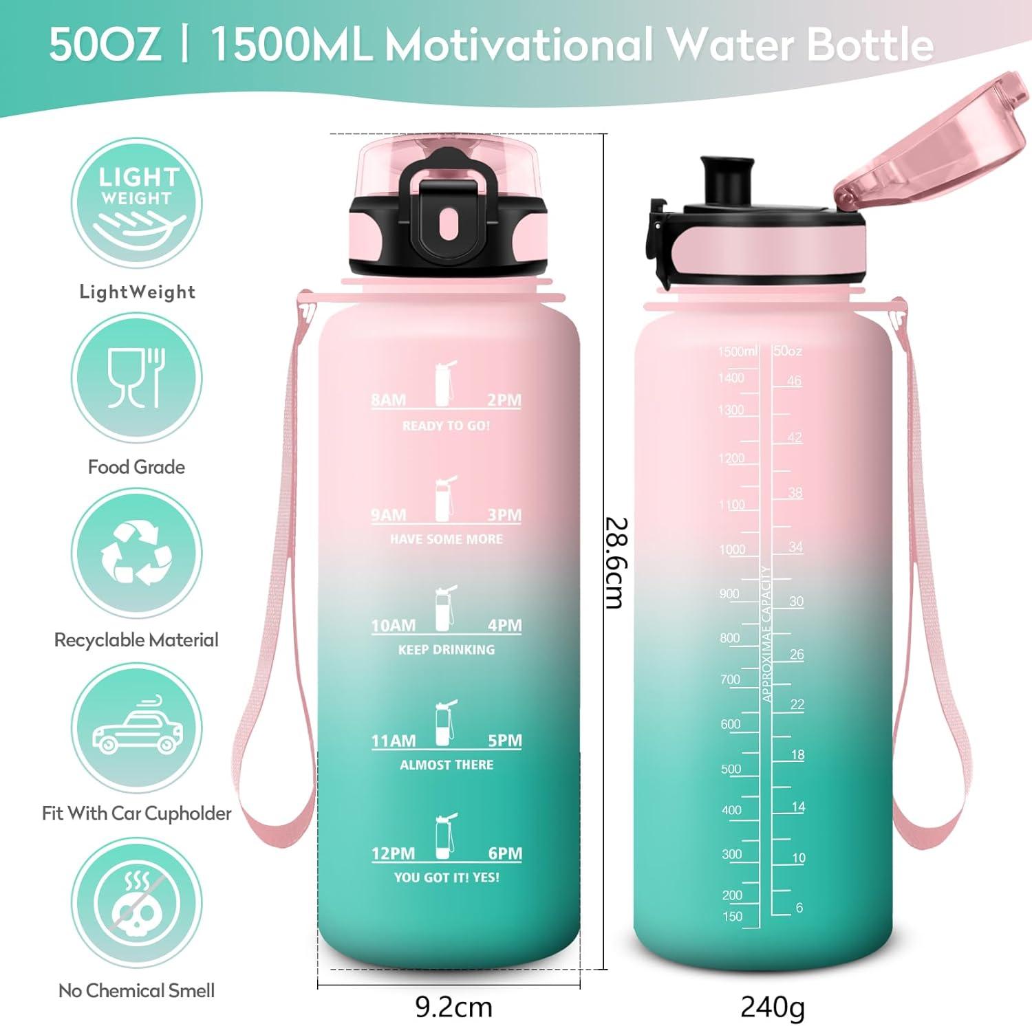 image:imageKollyKolla Gourde 15L Gourde Sport Bouteille Gym tanche ampamp Rutilisable Bouteille deau avec Marqueur de Temps Gourdes Gradue pour 1 Journee sans BPA lcole Voyage Camping Randonne50oz1500ml Rose Cyan