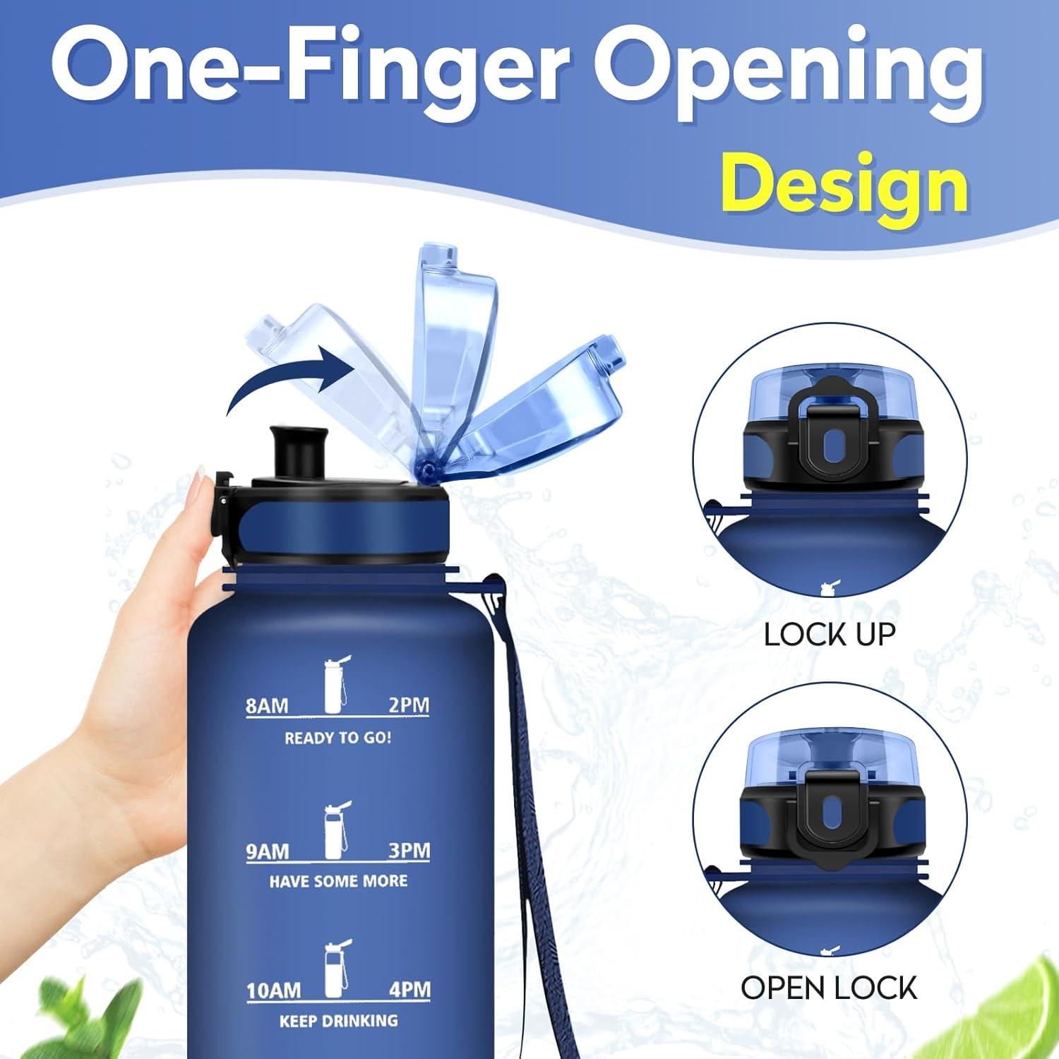 image:imageKollyKolla Gourde 15L Gourde Sport Bouteille Gym tanche ampamp Rutilisable Bouteille deau avec Marqueur de Temps Gourdes Gradue pour 1 Journee sans BPA lcole Voyage Camping Randonne50oz1500ml Mat Marine Bleu