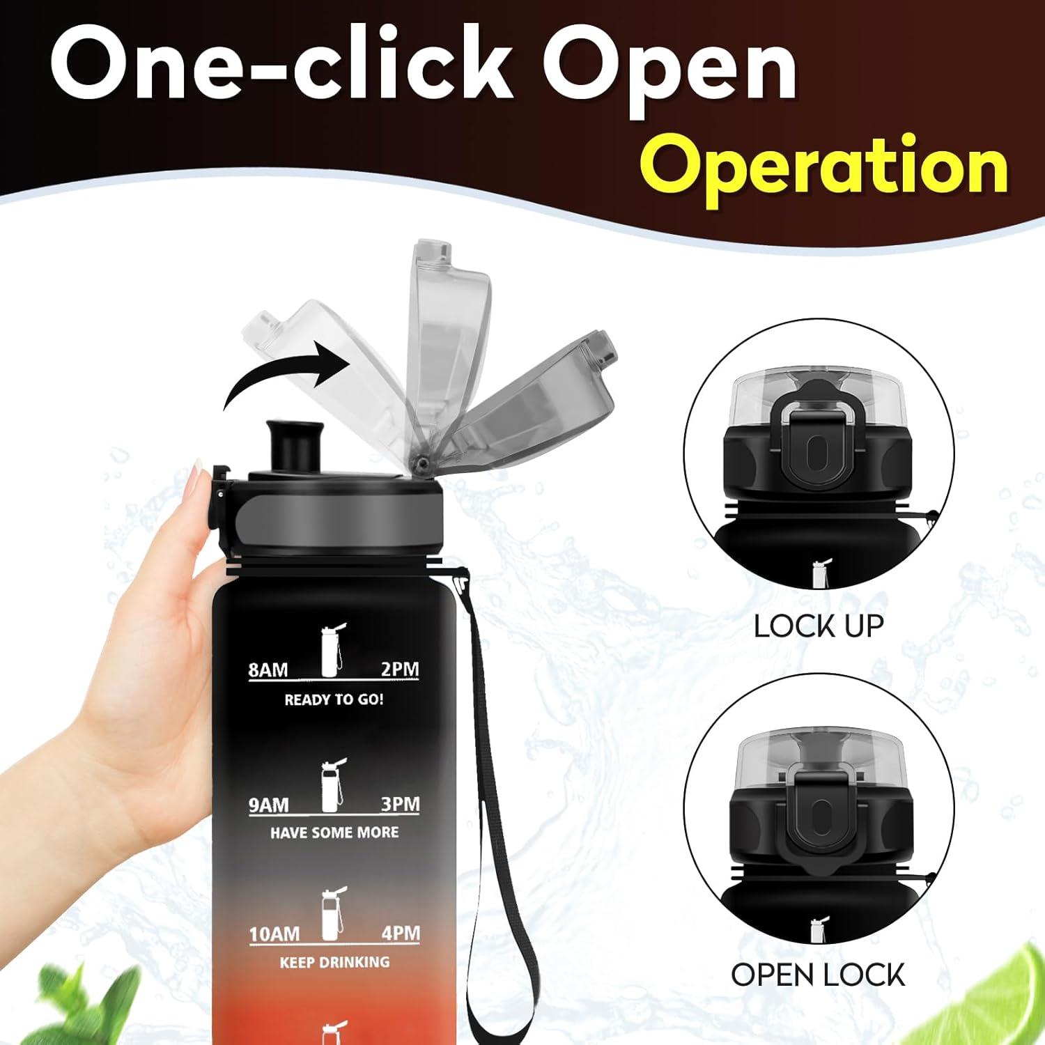 image:imageKollyKolla Gourde 15L Gourde Sport Bouteille Gym tanche ampamp Rutilisable Bouteille deau avec Marqueur de Temps Gourdes Gradue pour 1 Journee sans BPA lcole Voyage Camping Randonne32oz1000ml Noir Rouge