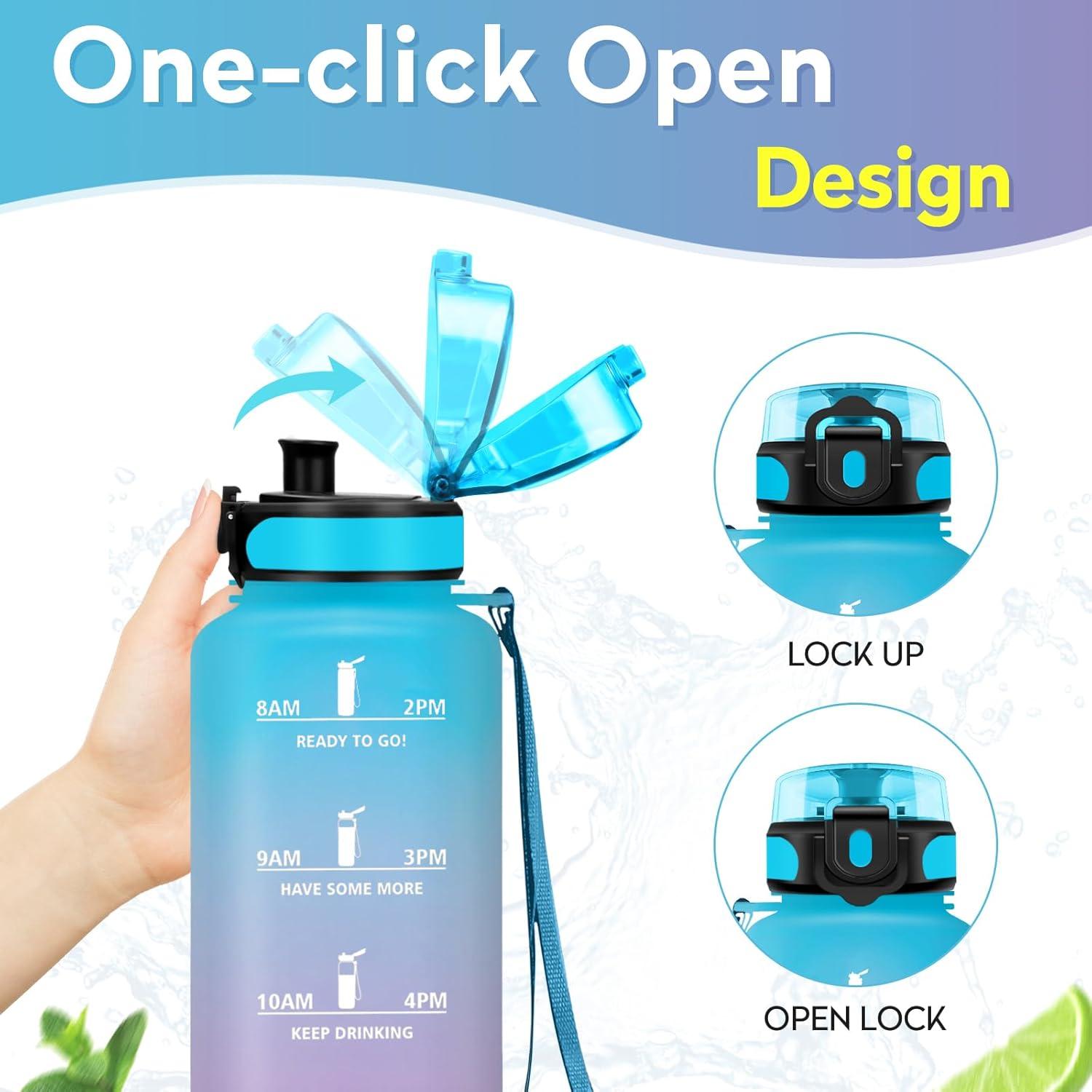image:imageKollyKolla Gourde 15L Gourde Sport Bouteille Gym tanche ampamp Rutilisable Bouteille deau avec Marqueur de Temps Gourdes Gradue pour 1 Journee sans BPA lcole Voyage Camping Randonne50oz1500ml Bleu Lilas