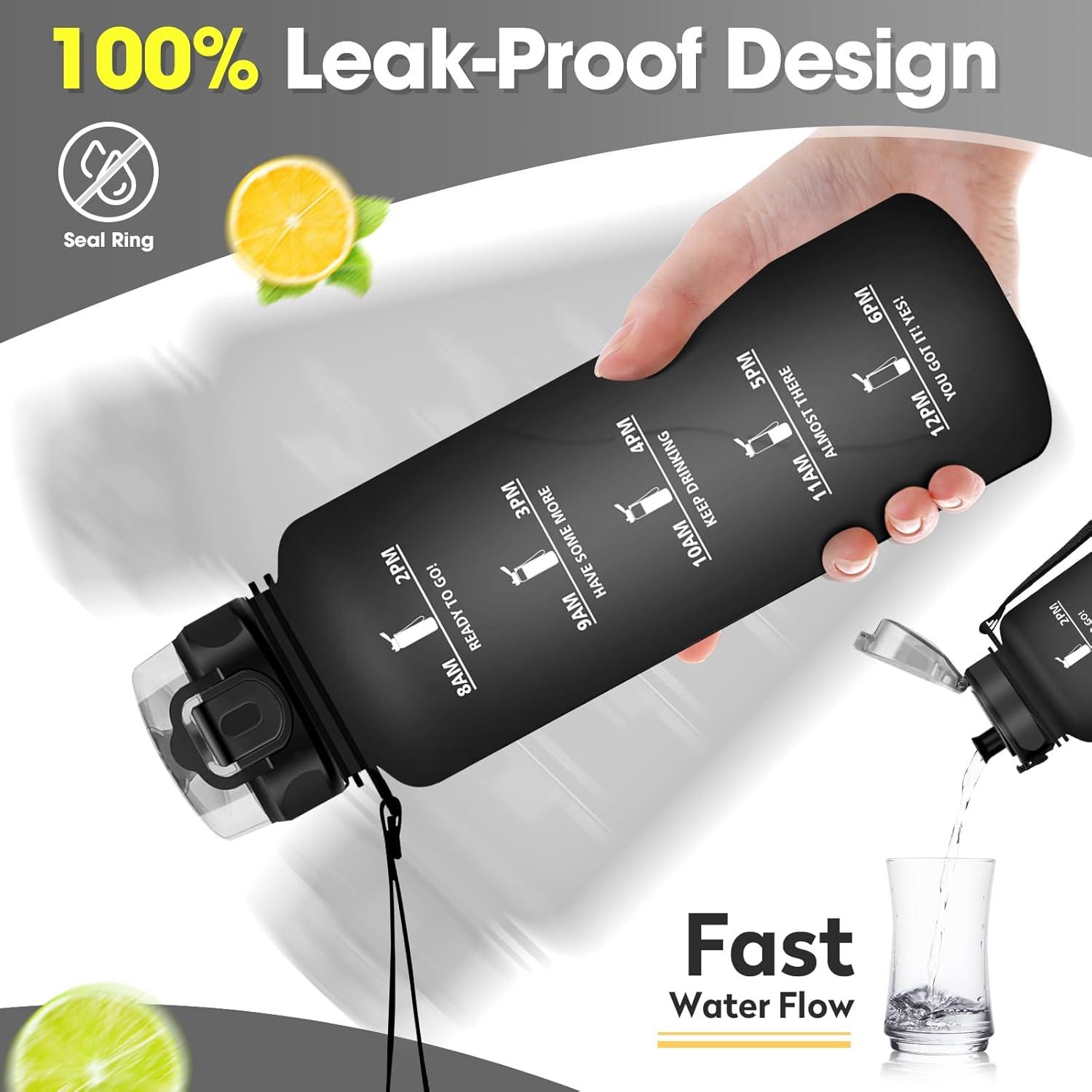 image:imageKollyKolla Gourde 15L Gourde Sport Bouteille Gym tanche ampamp Rutilisable Bouteille deau avec Marqueur de Temps Gourdes Gradue pour 1 Journee sans BPA lcole Voyage Camping Randonne50oz1500ml Mat Noir