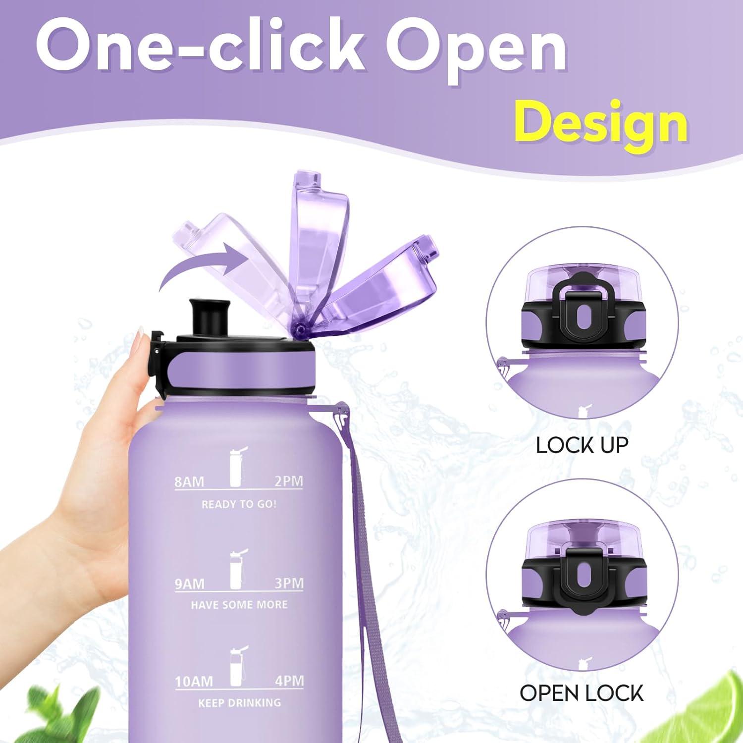 image:imageKollyKolla Gourde 15L Gourde Sport Bouteille Gym tanche ampamp Rutilisable Bouteille deau avec Marqueur de Temps Gourdes Gradue pour 1 Journee sans BPA lcole Voyage Camping Randonne50oz1500ml Mat Violet Clair