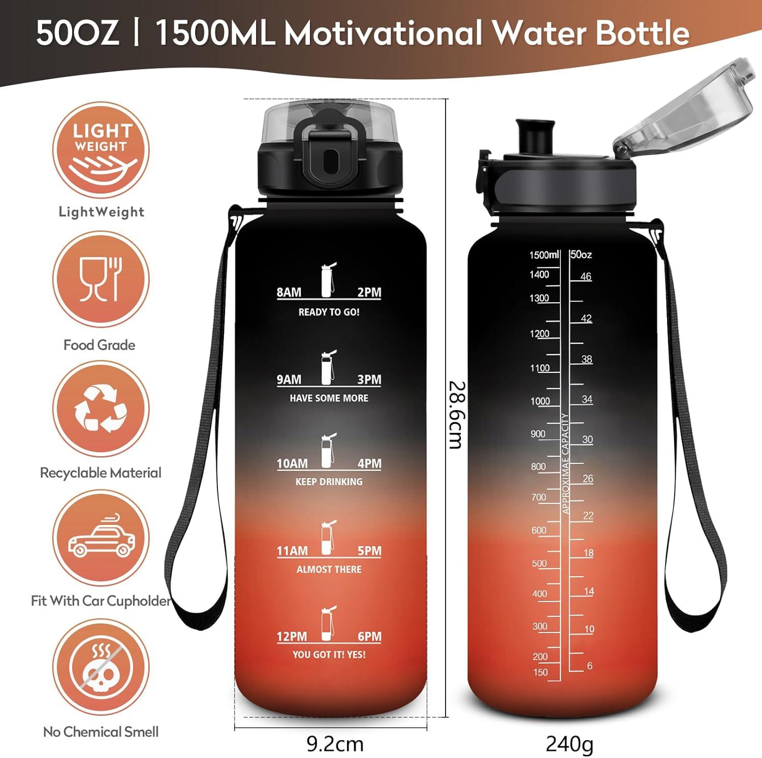 image:imageKollyKolla Gourde 15L Gourde Sport Bouteille Gym tanche ampamp Rutilisable Bouteille deau avec Marqueur de Temps Gourdes Gradue pour 1 Journee sans BPA lcole Voyage Camping Randonne50oz1500ml Noir Rouge