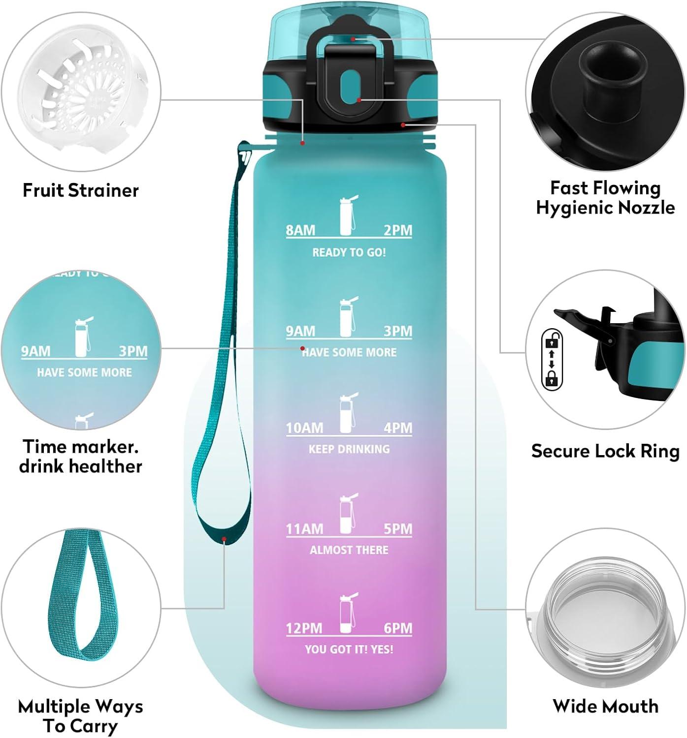 image:imageKollyKolla Gourde 15L Gourde Sport Bouteille Gym tanche ampamp Rutilisable Bouteille deau avec Marqueur de Temps Gourdes Gradue pour 1 Journee sans BPA lcole Voyage Camping Randonne17oz500ml Vert Rose Clair