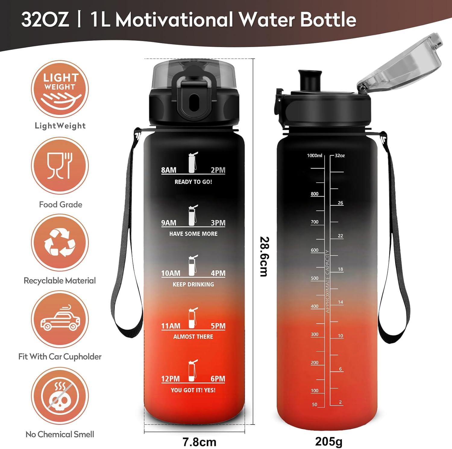 image:imageKollyKolla Gourde 15L Gourde Sport Bouteille Gym tanche ampamp Rutilisable Bouteille deau avec Marqueur de Temps Gourdes Gradue pour 1 Journee sans BPA lcole Voyage Camping Randonne32oz1000ml Noir Rouge