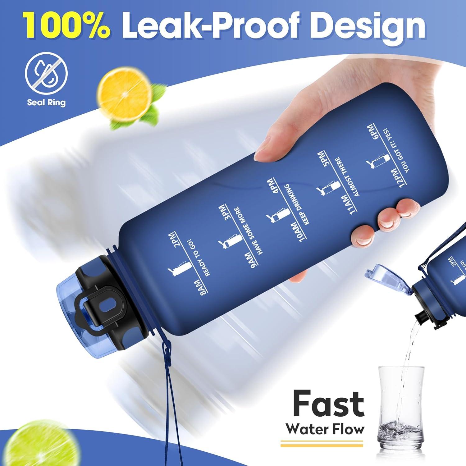 image:imageKollyKolla Gourde 15L Gourde Sport Bouteille Gym tanche ampamp Rutilisable Bouteille deau avec Marqueur de Temps Gourdes Gradue pour 1 Journee sans BPA lcole Voyage Camping Randonne50oz1500ml Mat Marine Bleu