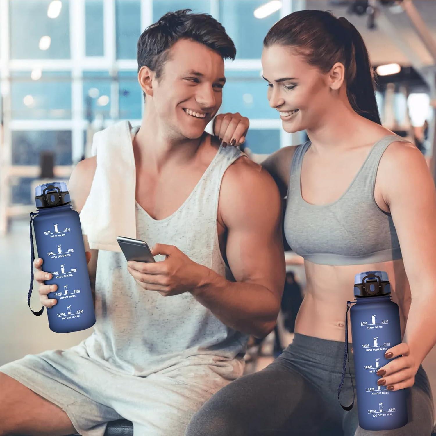 image:imageKollyKolla Gourde 15L Gourde Sport Bouteille Gym tanche ampamp Rutilisable Bouteille deau avec Marqueur de Temps Gourdes Gradue pour 1 Journee sans BPA lcole Voyage Camping Randonne50oz1500ml Mat Marine Bleu