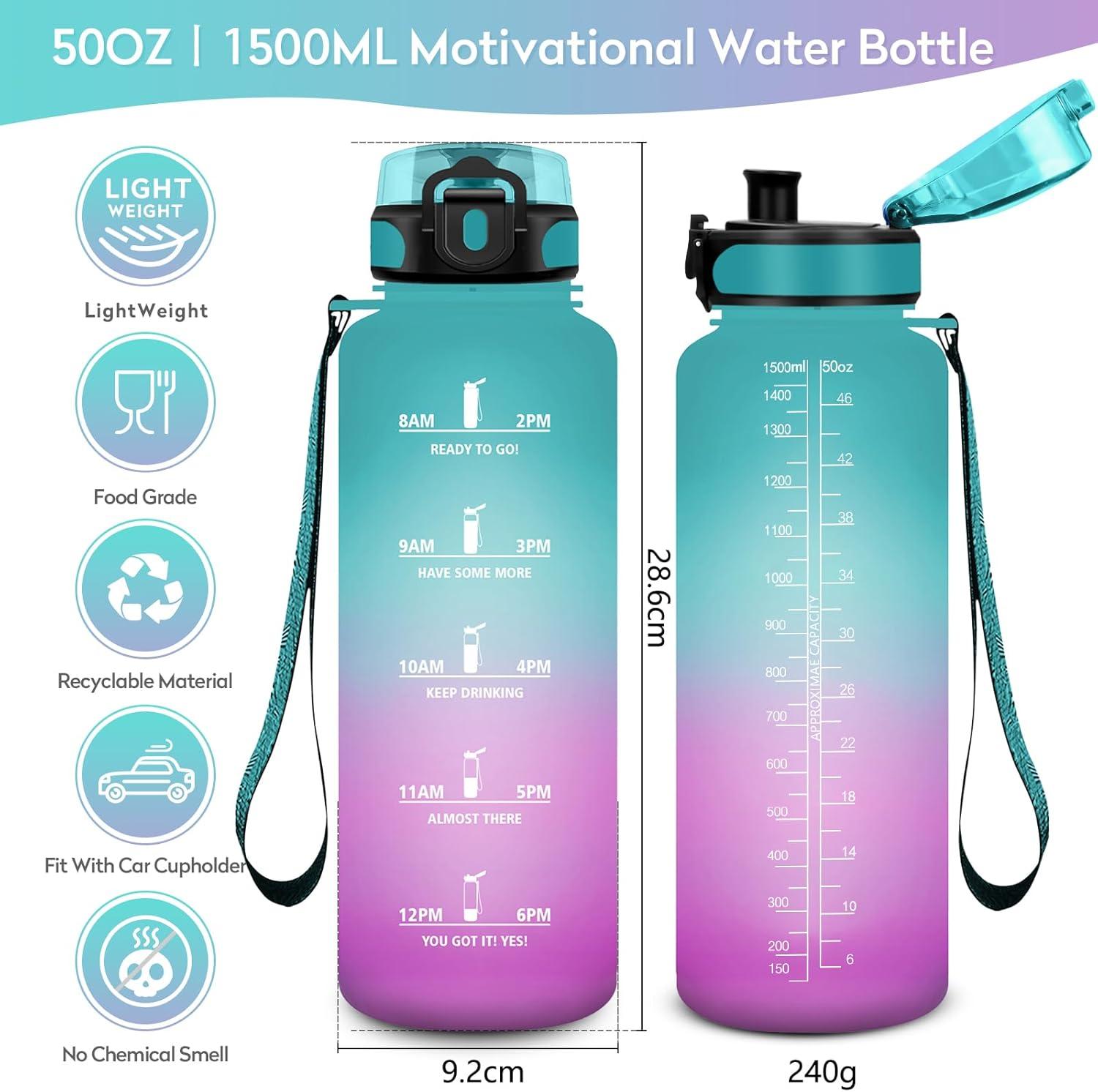image:imageKollyKolla Gourde 15L Gourde Sport Bouteille Gym tanche ampamp Rutilisable Bouteille deau avec Marqueur de Temps Gourdes Gradue pour 1 Journee sans BPA lcole Voyage Camping Randonne50oz1500ml Vert Rose Clair