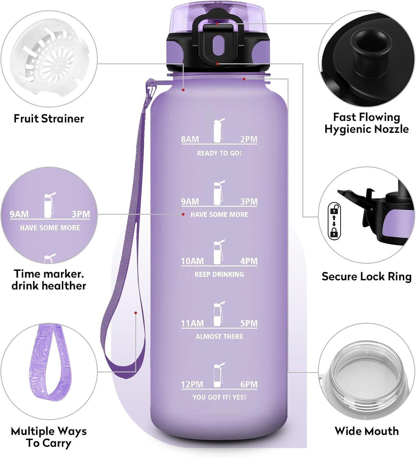 image:imageKollyKolla Gourde 15L Gourde Sport Bouteille Gym tanche ampamp Rutilisable Bouteille deau avec Marqueur de Temps Gourdes Gradue pour 1 Journee sans BPA lcole Voyage Camping Randonne50oz1500ml Mat Violet Clair