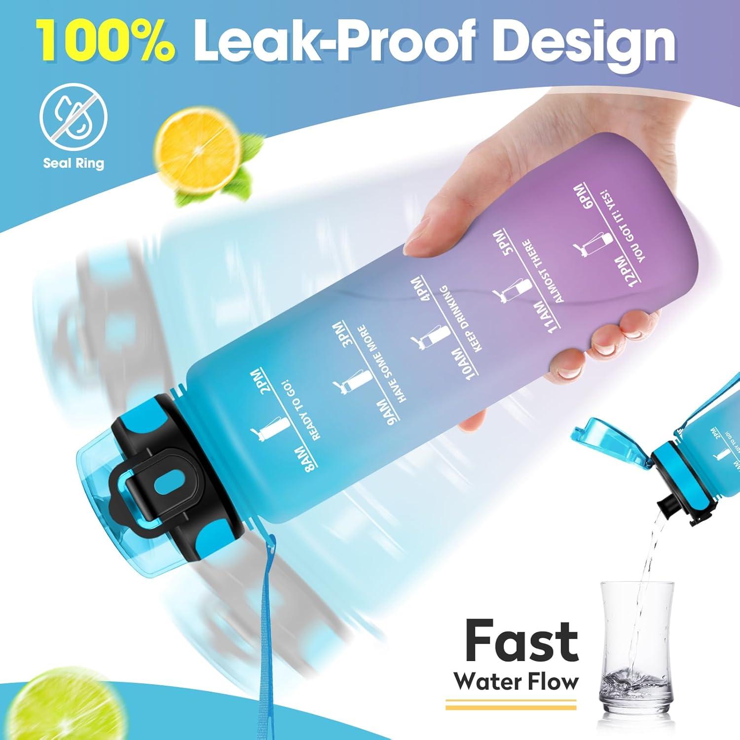 image:imageKollyKolla Gourde 15L Gourde Sport Bouteille Gym tanche ampamp Rutilisable Bouteille deau avec Marqueur de Temps Gourdes Gradue pour 1 Journee sans BPA lcole Voyage Camping Randonne17oz500ml Bleu Lilas