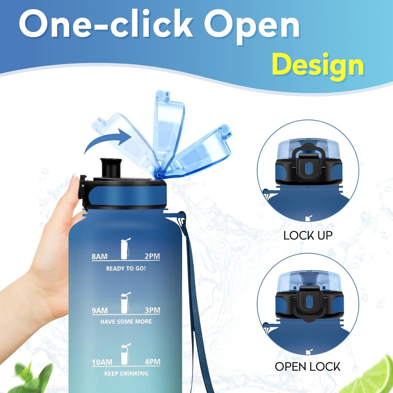 image:imageKollyKolla Gourde 15L Gourde Sport Bouteille Gym tanche ampamp Rutilisable Bouteille deau avec Marqueur de Temps Gourdes Gradue pour 1 Journee sans BPA lcole Voyage Camping Randonne50oz1500ml Bleu Vert