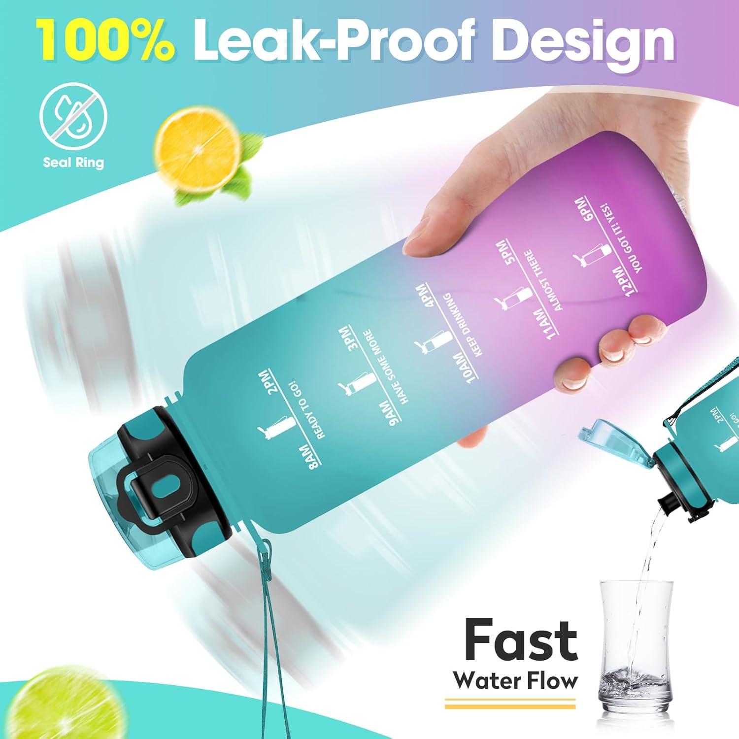 image:imageKollyKolla Gourde 15L Gourde Sport Bouteille Gym tanche ampamp Rutilisable Bouteille deau avec Marqueur de Temps Gourdes Gradue pour 1 Journee sans BPA lcole Voyage Camping Randonne50oz1500ml Vert Rose Clair