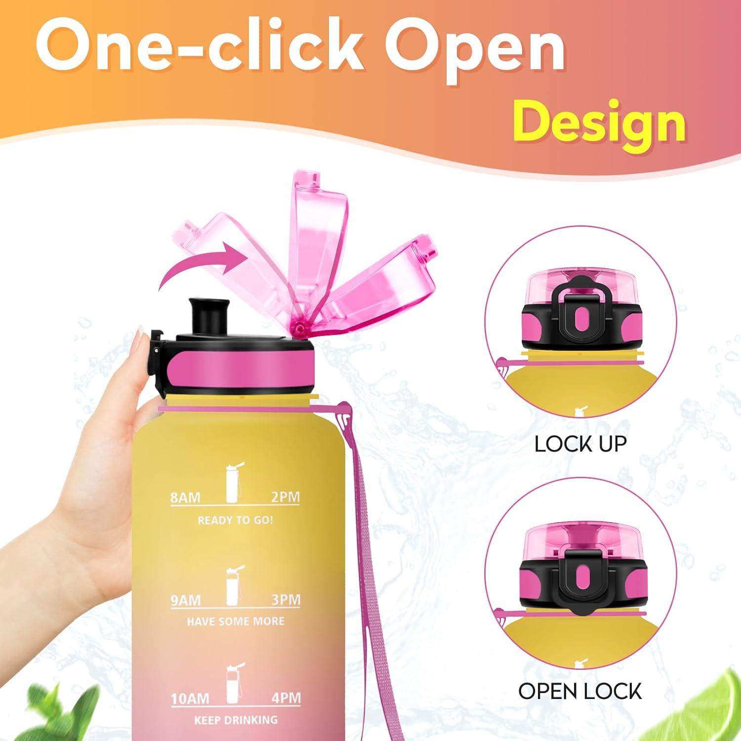 image:imageKollyKolla Gourde 15L Gourde Sport Bouteille Gym tanche ampamp Rutilisable Bouteille deau avec Marqueur de Temps Gourdes Gradue pour 1 Journee sans BPA lcole Voyage Camping Randonne50oz1500ml Jaune Rose