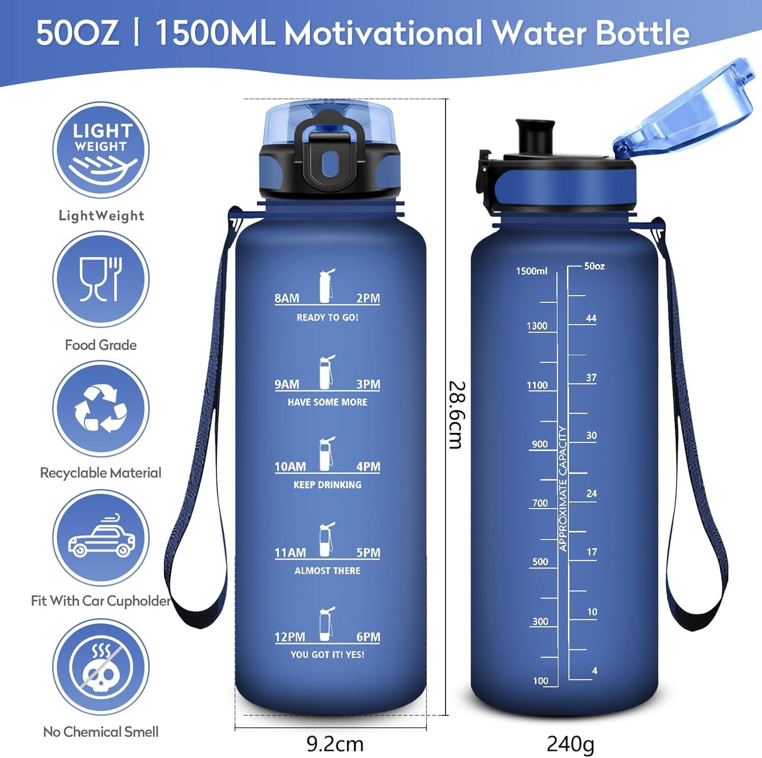 image:imageKollyKolla Gourde 15L Gourde Sport Bouteille Gym tanche ampamp Rutilisable Bouteille deau avec Marqueur de Temps Gourdes Gradue pour 1 Journee sans BPA lcole Voyage Camping Randonne50oz1500ml Mat Marine Bleu