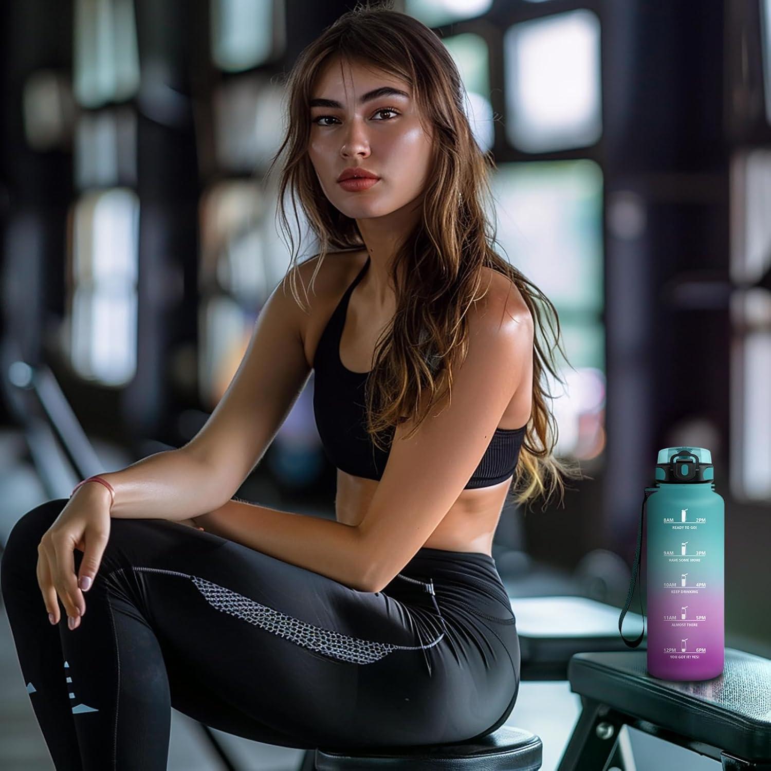 image:imageKollyKolla Gourde 15L Gourde Sport Bouteille Gym tanche ampamp Rutilisable Bouteille deau avec Marqueur de Temps Gourdes Gradue pour 1 Journee sans BPA lcole Voyage Camping Randonne50oz1500ml Vert Rose Clair