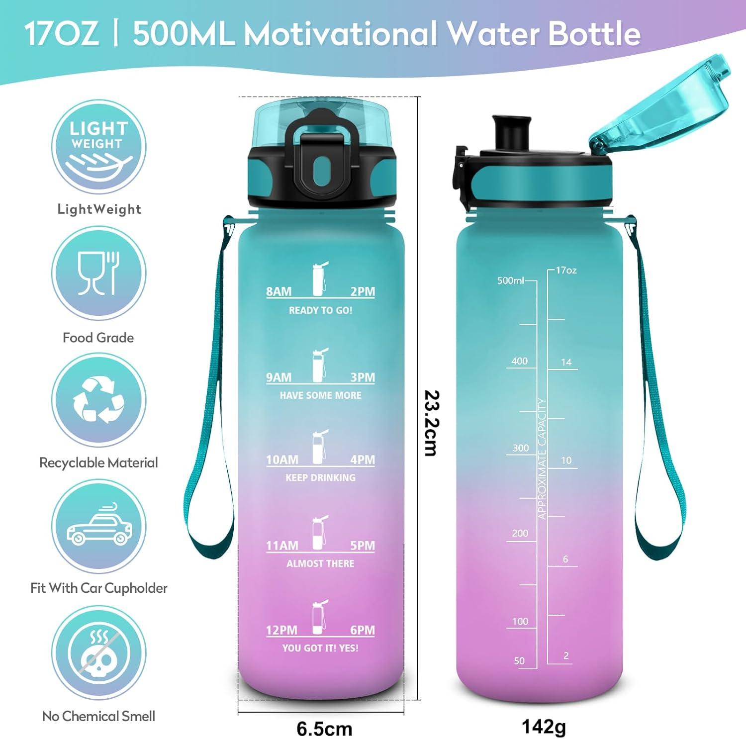 image:imageKollyKolla Gourde 15L Gourde Sport Bouteille Gym tanche ampamp Rutilisable Bouteille deau avec Marqueur de Temps Gourdes Gradue pour 1 Journee sans BPA lcole Voyage Camping Randonne17oz500ml Vert Rose Clair