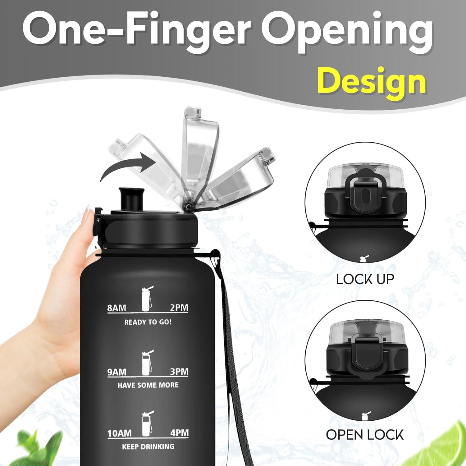 image:imageKollyKolla Gourde 15L Gourde Sport Bouteille Gym tanche ampamp Rutilisable Bouteille deau avec Marqueur de Temps Gourdes Gradue pour 1 Journee sans BPA lcole Voyage Camping Randonne50oz1500ml Mat Noir