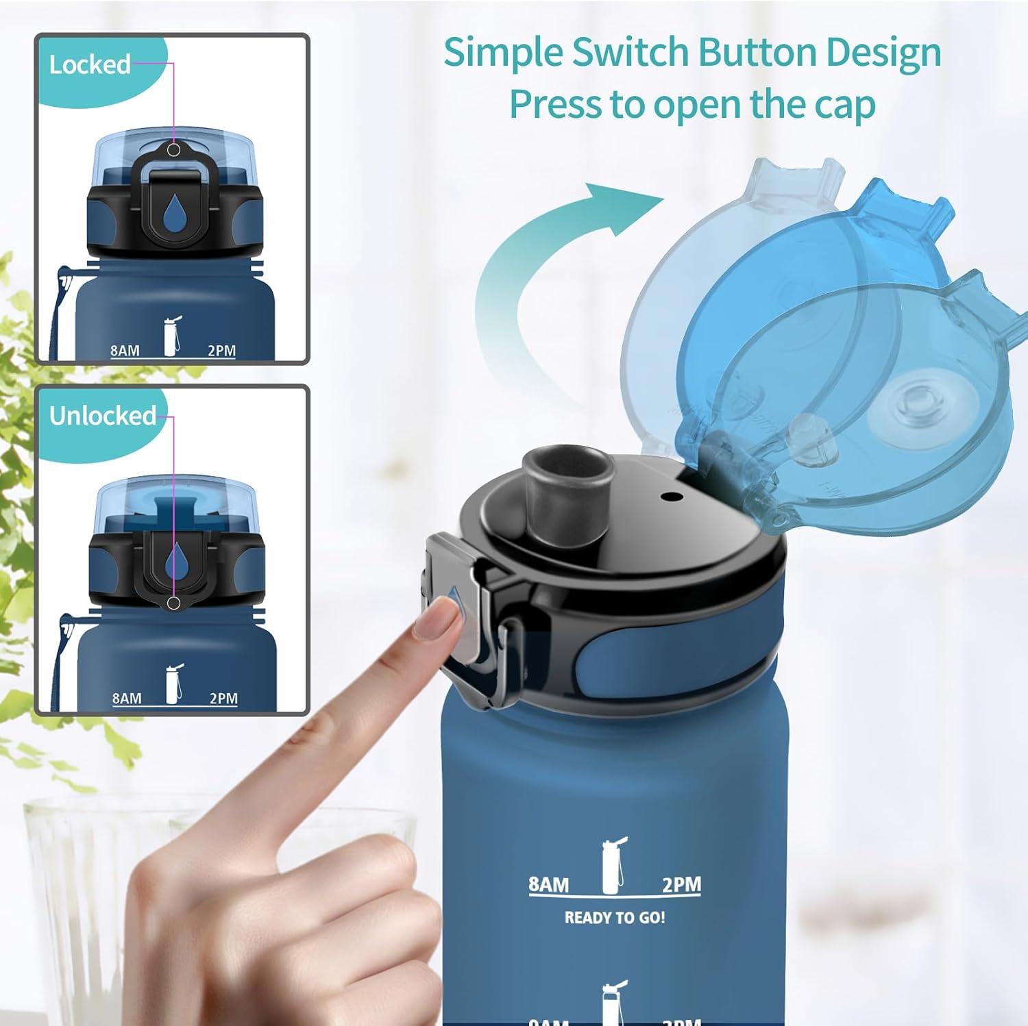 image:imageVikaster Bouteille deau Gourde 500ml1000ml1500ml sans BPA tanche ampamp Rutilisable Convient Pour la Sport Gourde Randonne Yoga Camping GymAbleu Marine Mat