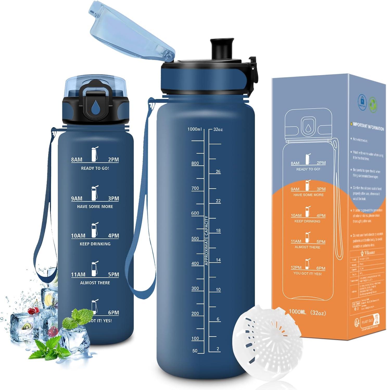image:imageVikaster Bouteille deau Gourde 500ml1000ml1500ml sans BPA tanche ampamp Rutilisable Convient Pour la Sport Gourde Randonne Yoga Camping GymAbleu Marine Mat