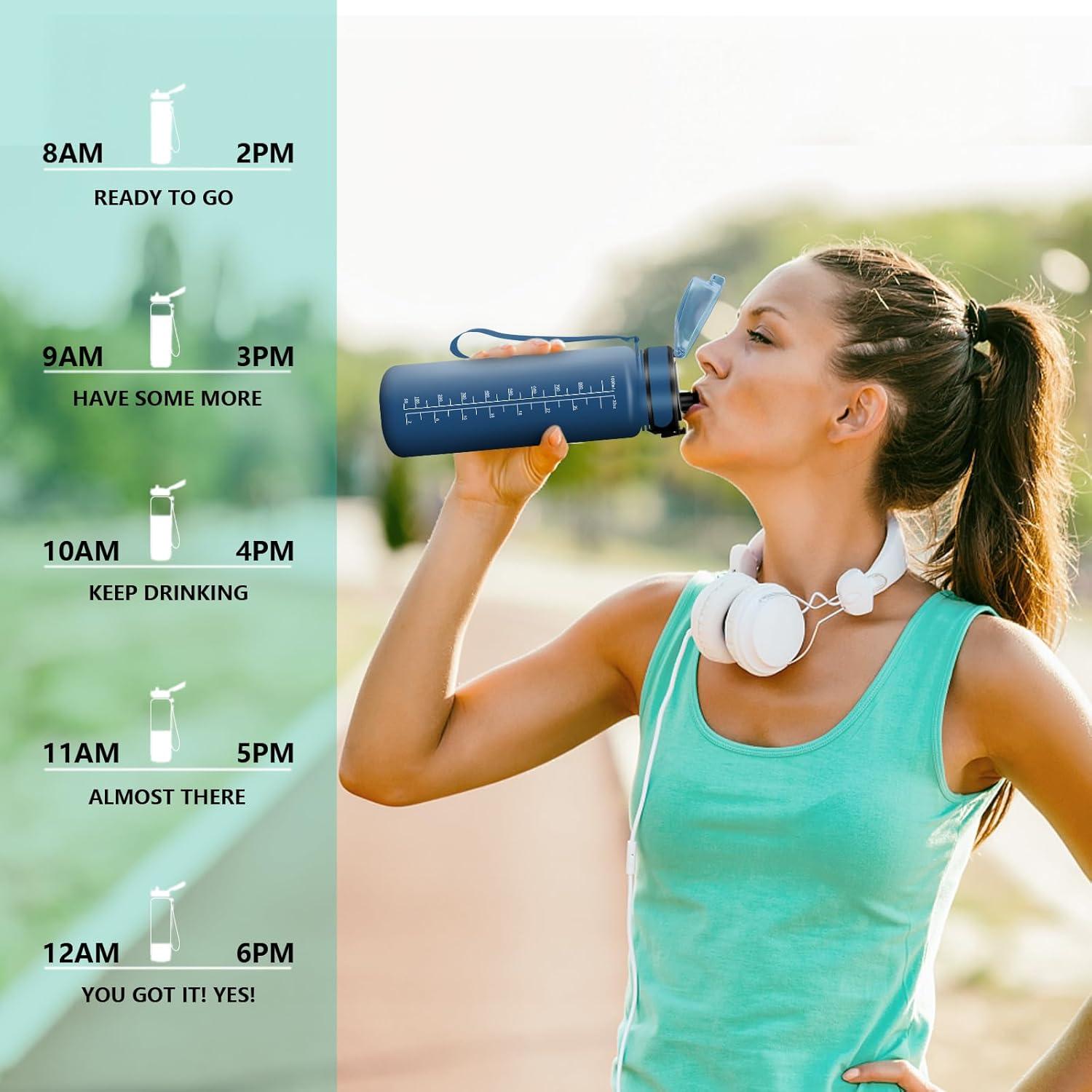 image:imageVikaster Bouteille deau Gourde 500ml1000ml1500ml sans BPA tanche ampamp Rutilisable Convient Pour la Sport Gourde Randonne Yoga Camping GymAbleu Marine Mat