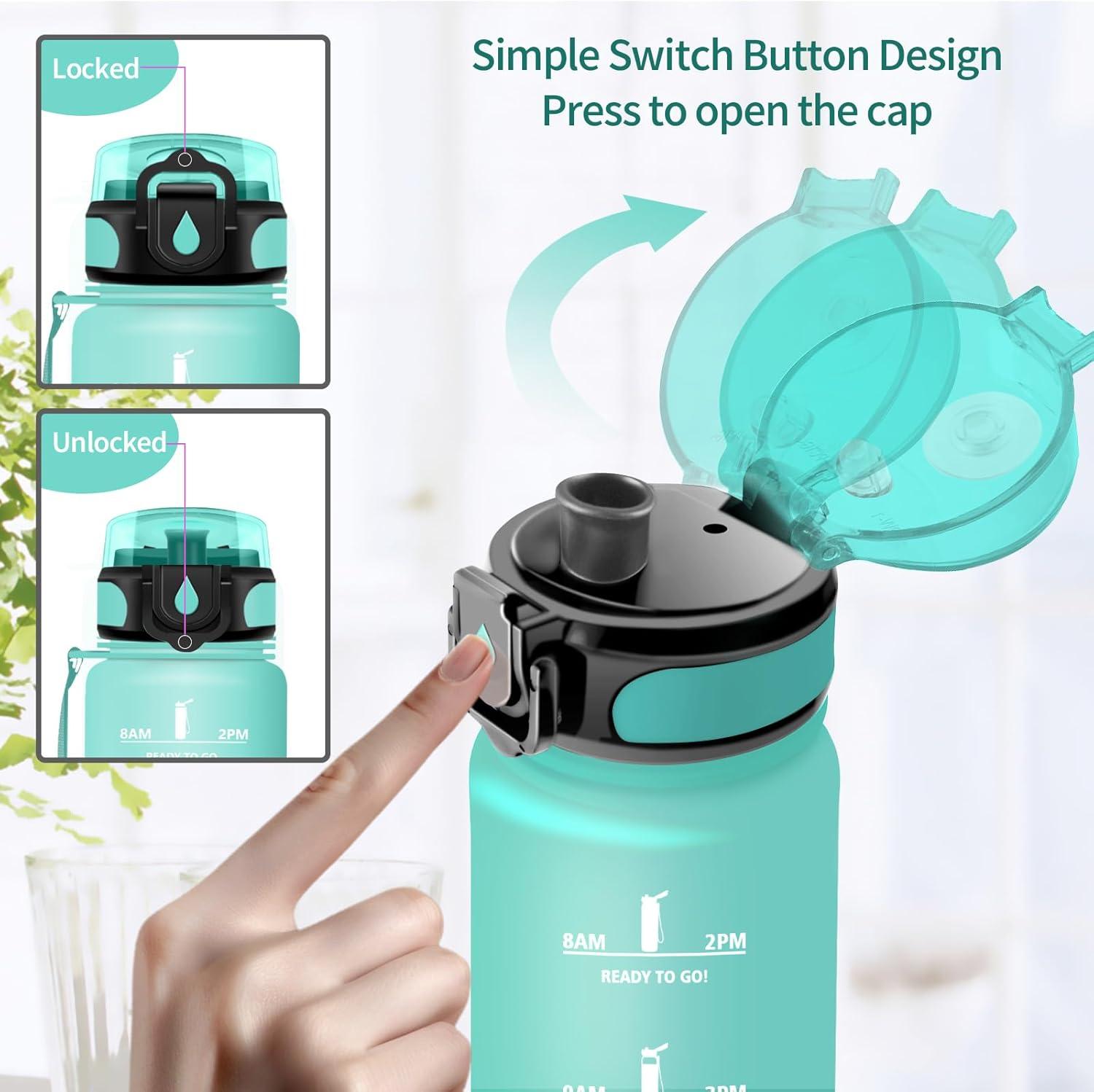 image:imageVikaster Bouteille deau Gourde 500ml1000ml1500ml sans BPA tanche ampamp Rutilisable Convient Pour la Sport Gourde Randonne Yoga Camping GymAmat Bleu Vert