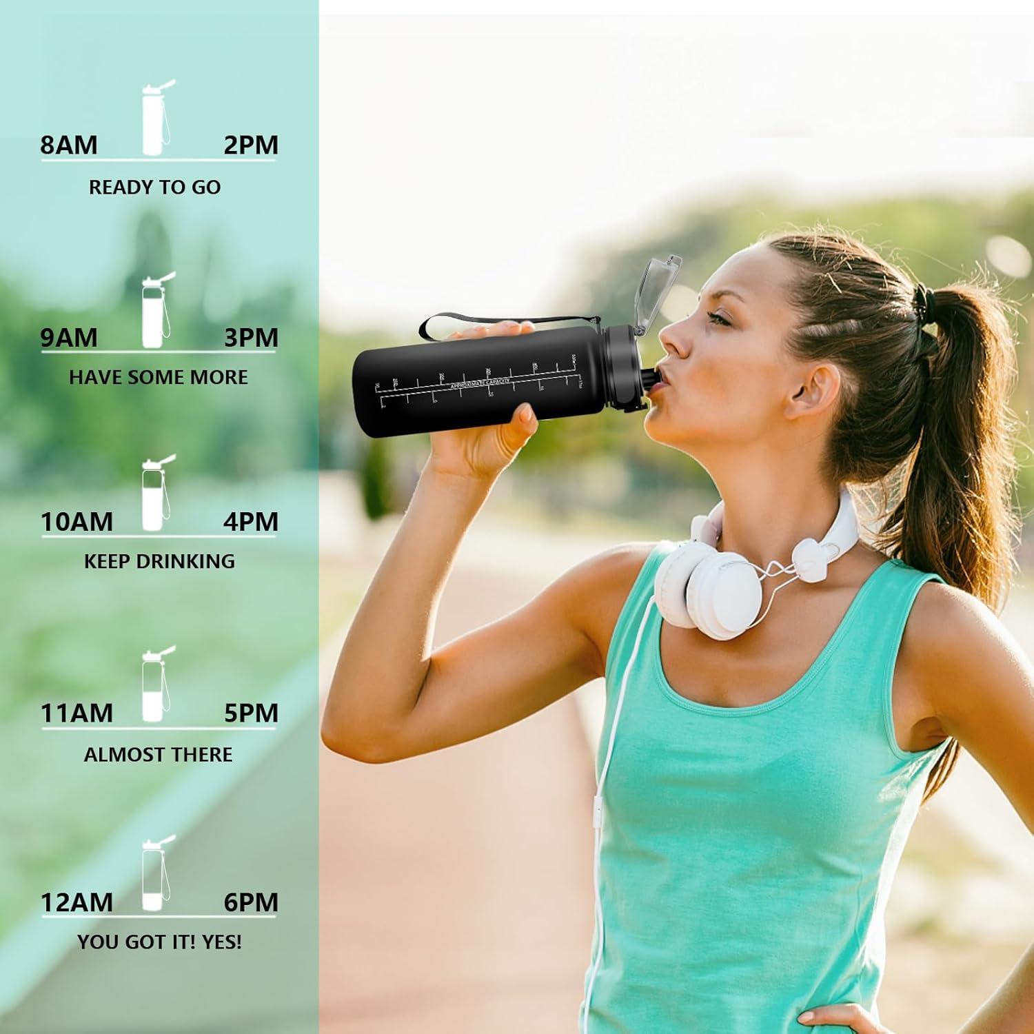 image:imageVikaster Bouteille deau Gourde 500ml1000ml1500ml sans BPA tanche ampamp Rutilisable Convient Pour la Sport Gourde Randonne Yoga Camping GymAmat Noir
